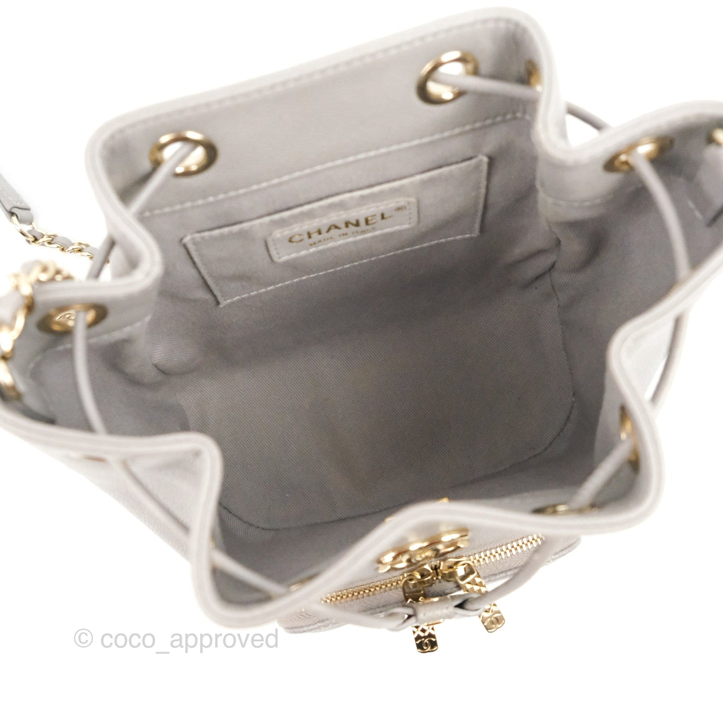 Chanel Business Affinity Drawstring Bucket Bag Grey Caviar Gold Hardware