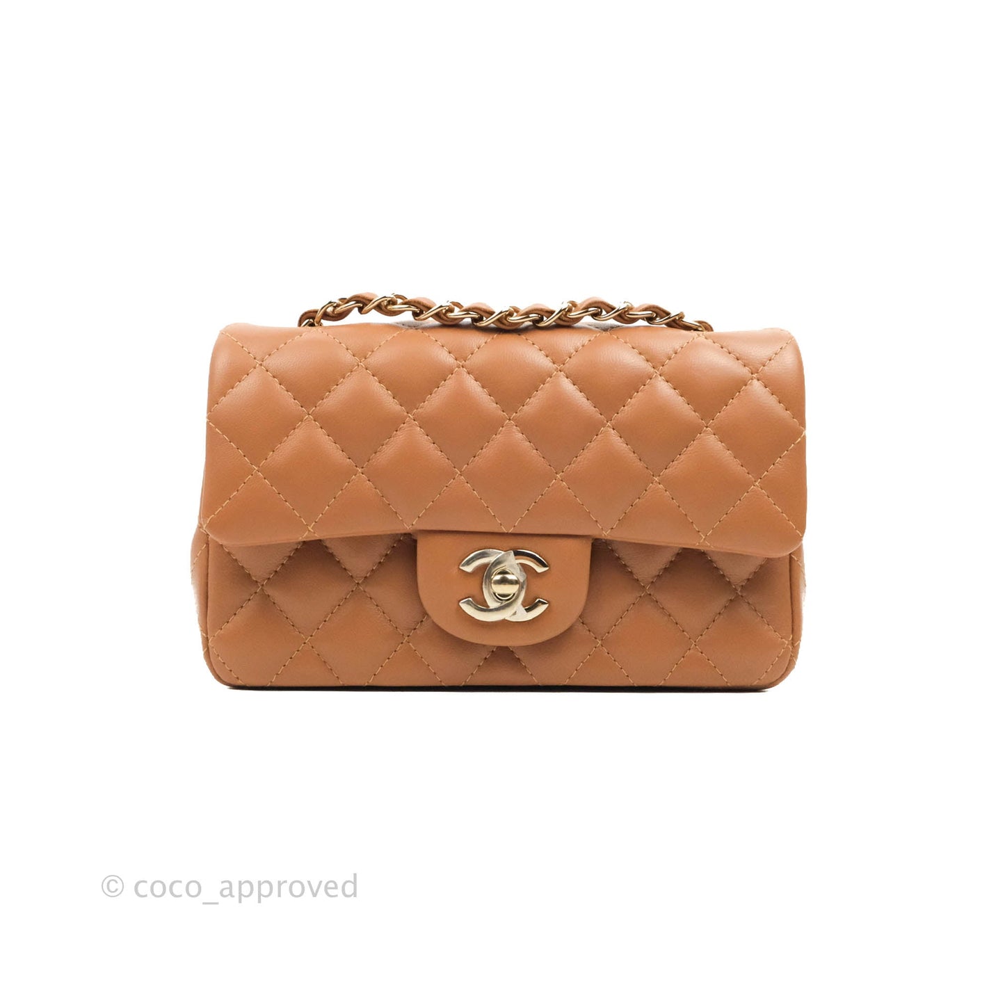 Chanel Quilted Mini Rectangular Flap Caramel Lambskin Gold Hardware 22S