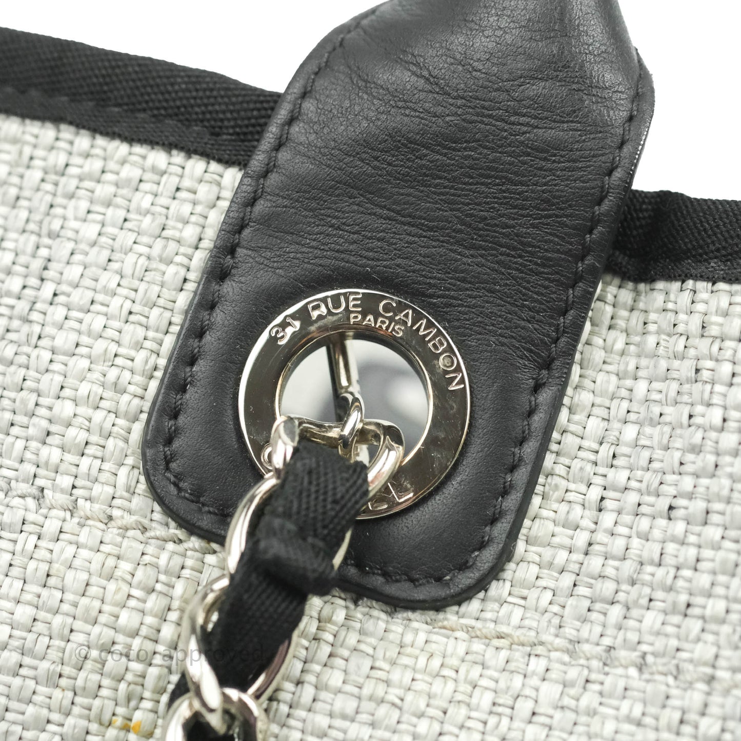 Chanel Large Deauville Light Grey Canvas Silver Hardware