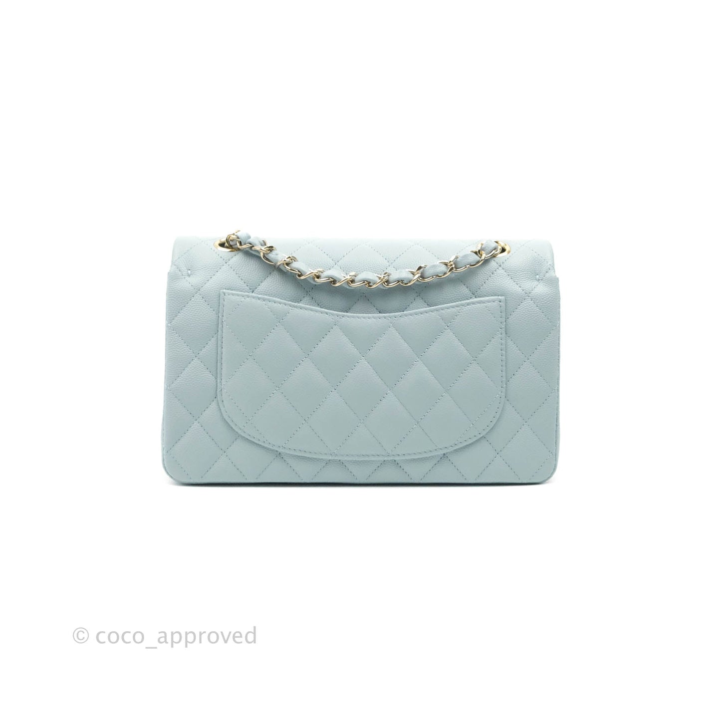Chanel Small Classic Quilted Flap Light Blue Caviar Gold Hardware