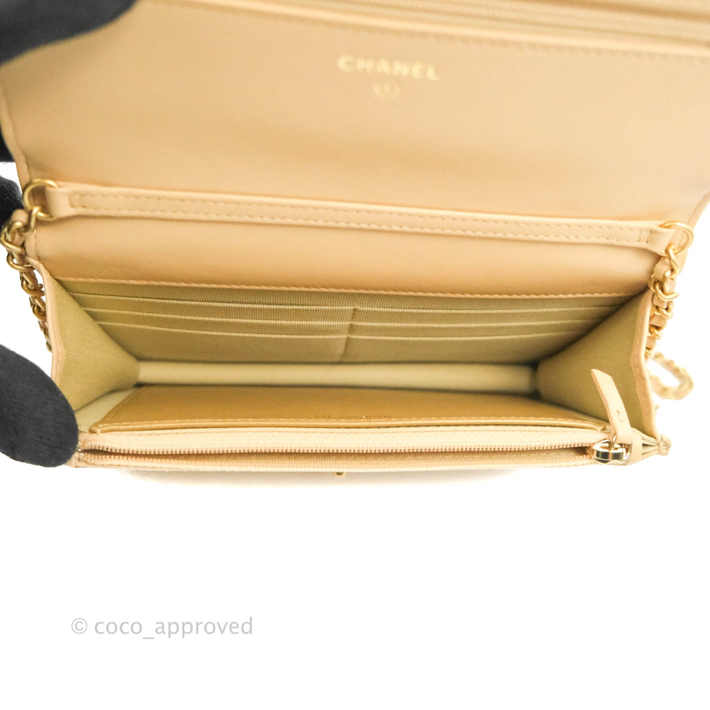 Chanel Quilted Pearl Crush Wallet on Chain WOC Beige Lambskin Aged Gold Hardware