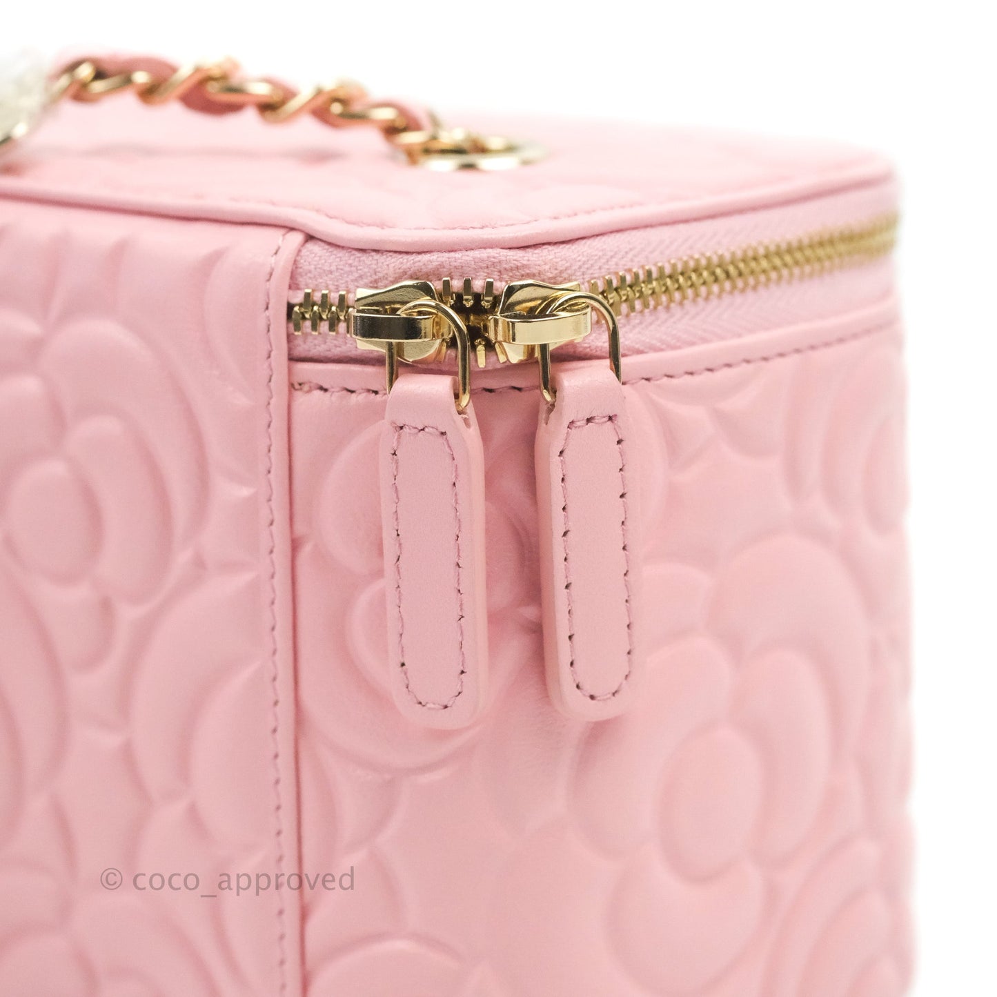 Chanel Vanity with Chain Camellia Embossed Pink Calfskin Gold Hardware