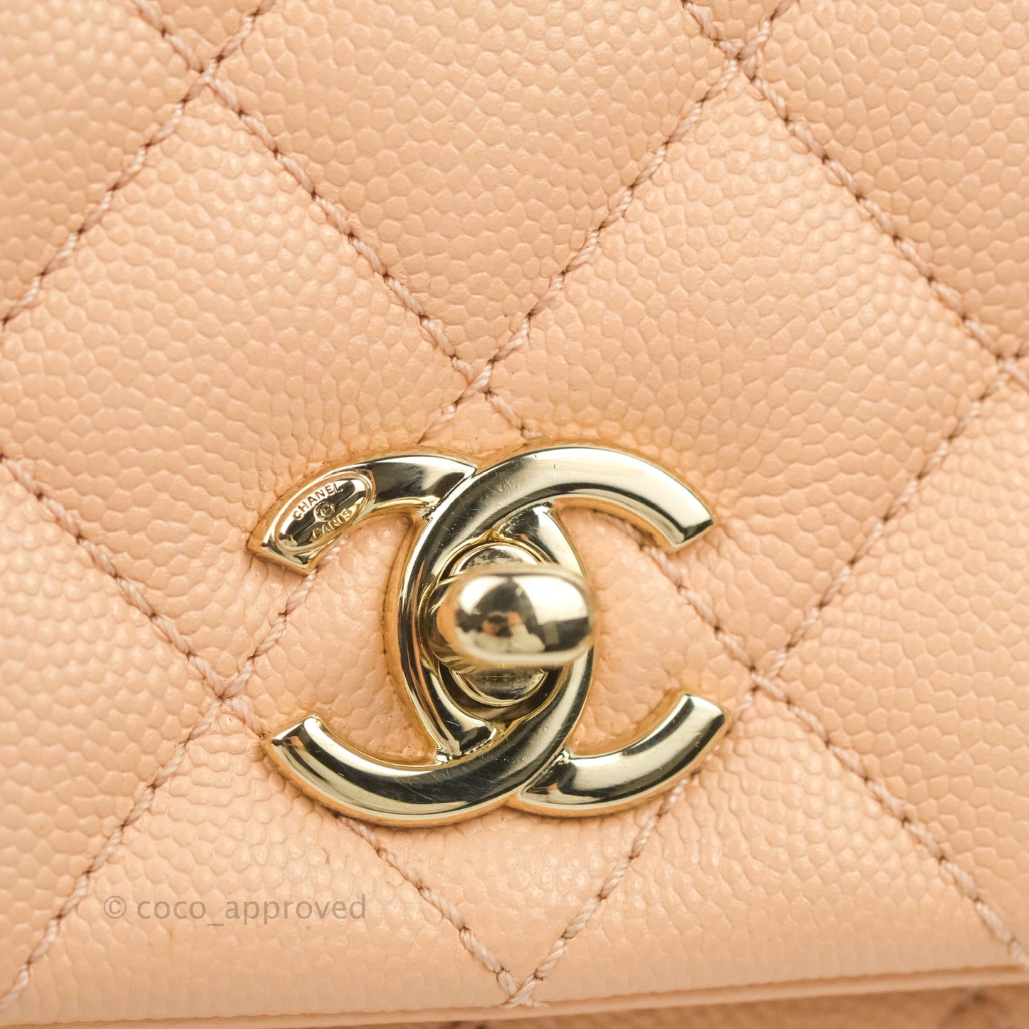 Chanel Small Coco Handle Quilted Peach Clair Caviar Gold Hardware