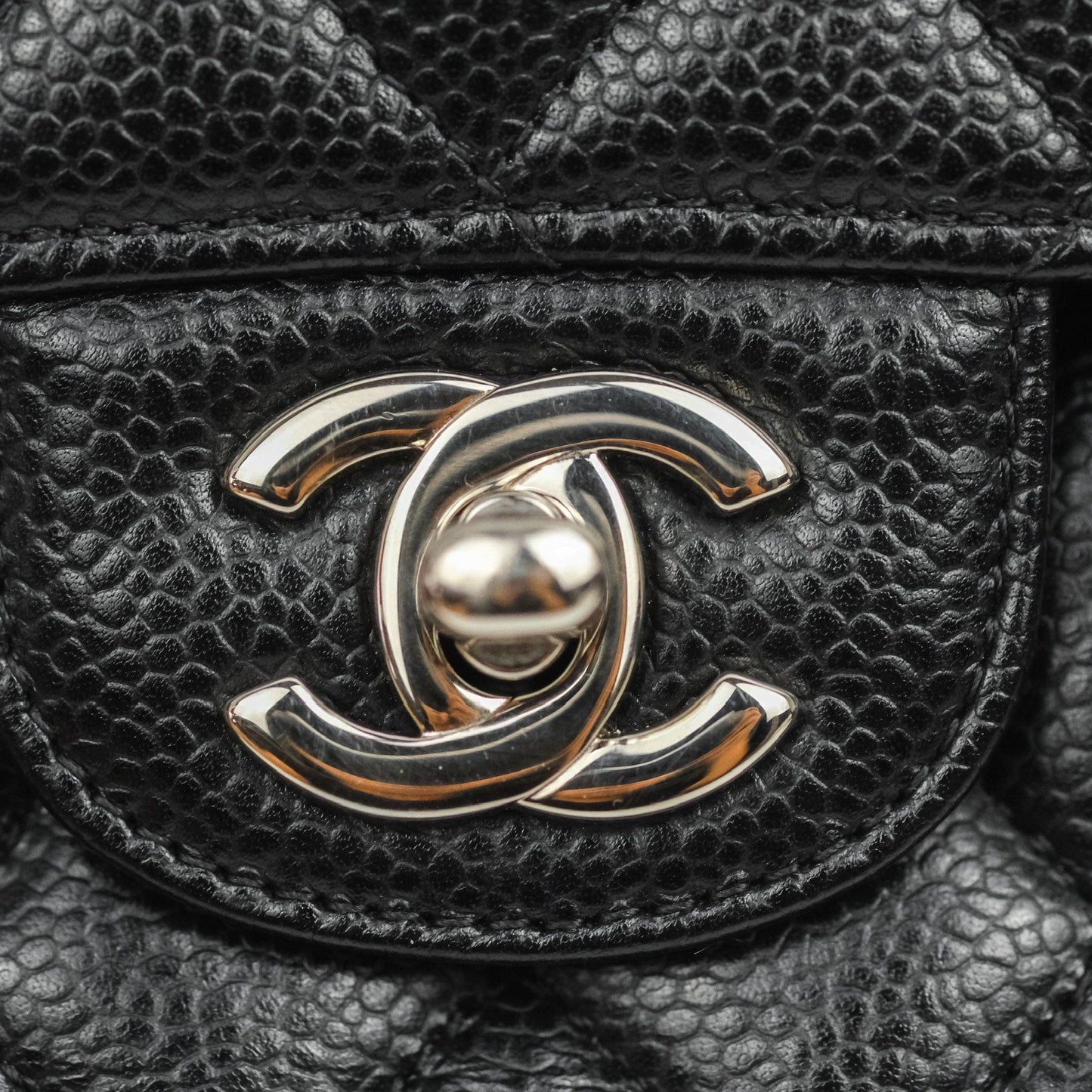 Chanel Classic M/L Medium Flap Quilted Black Caviar Silver Hardware