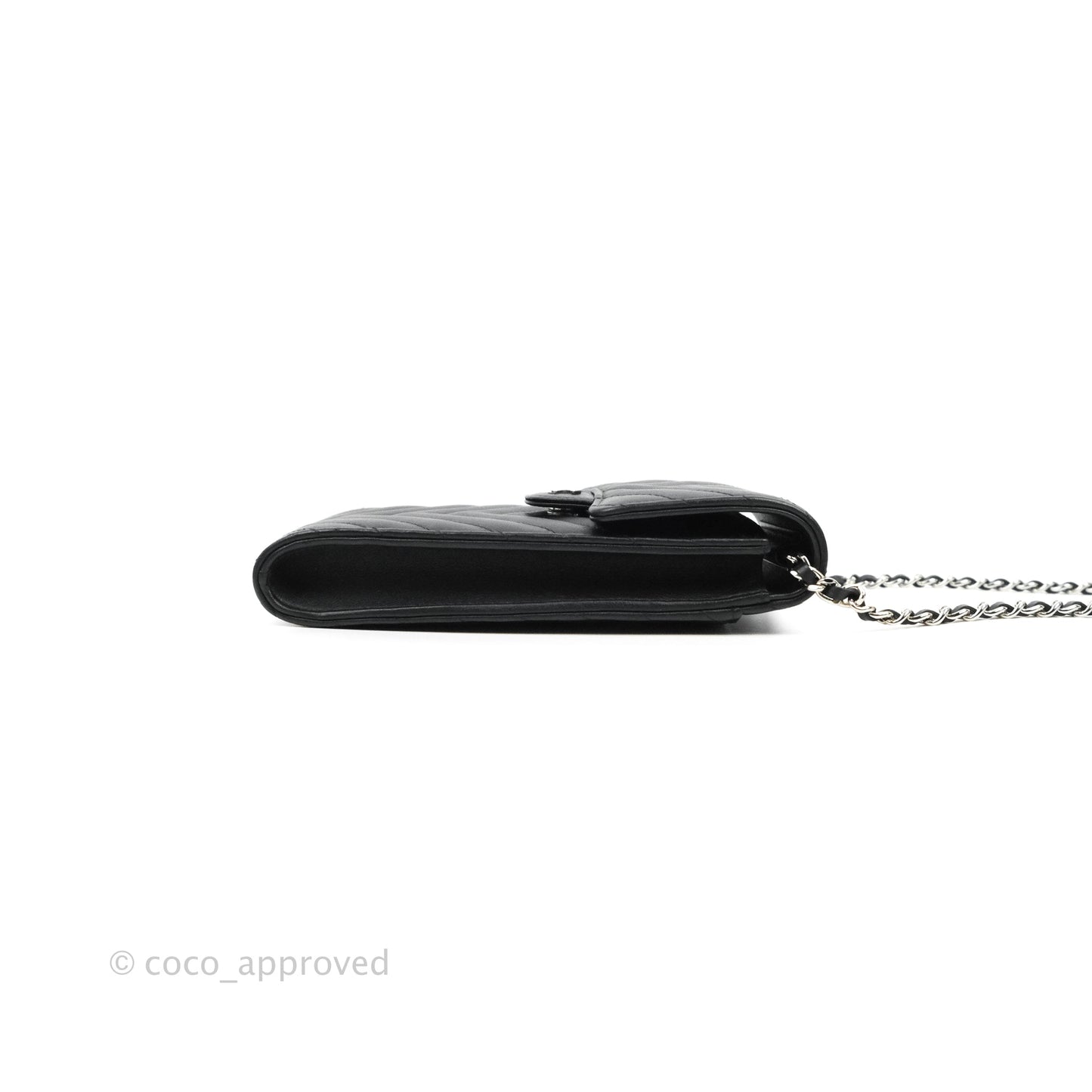 Chanel Classic Chevron Phone Holder Calfskin Black Silver Hardware