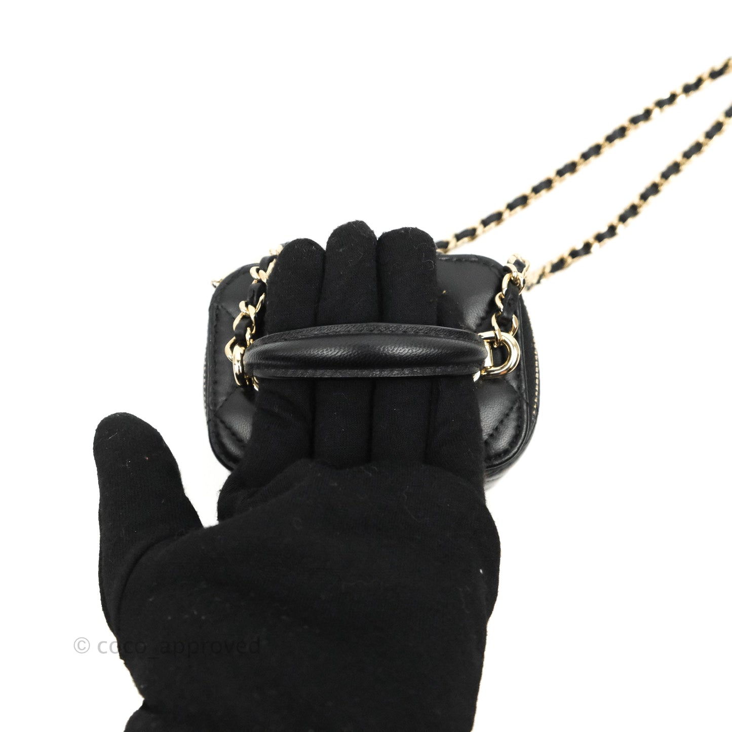 Chanel Mini Top Handle Vanity With Chain Black Lambskin Gold Hardware