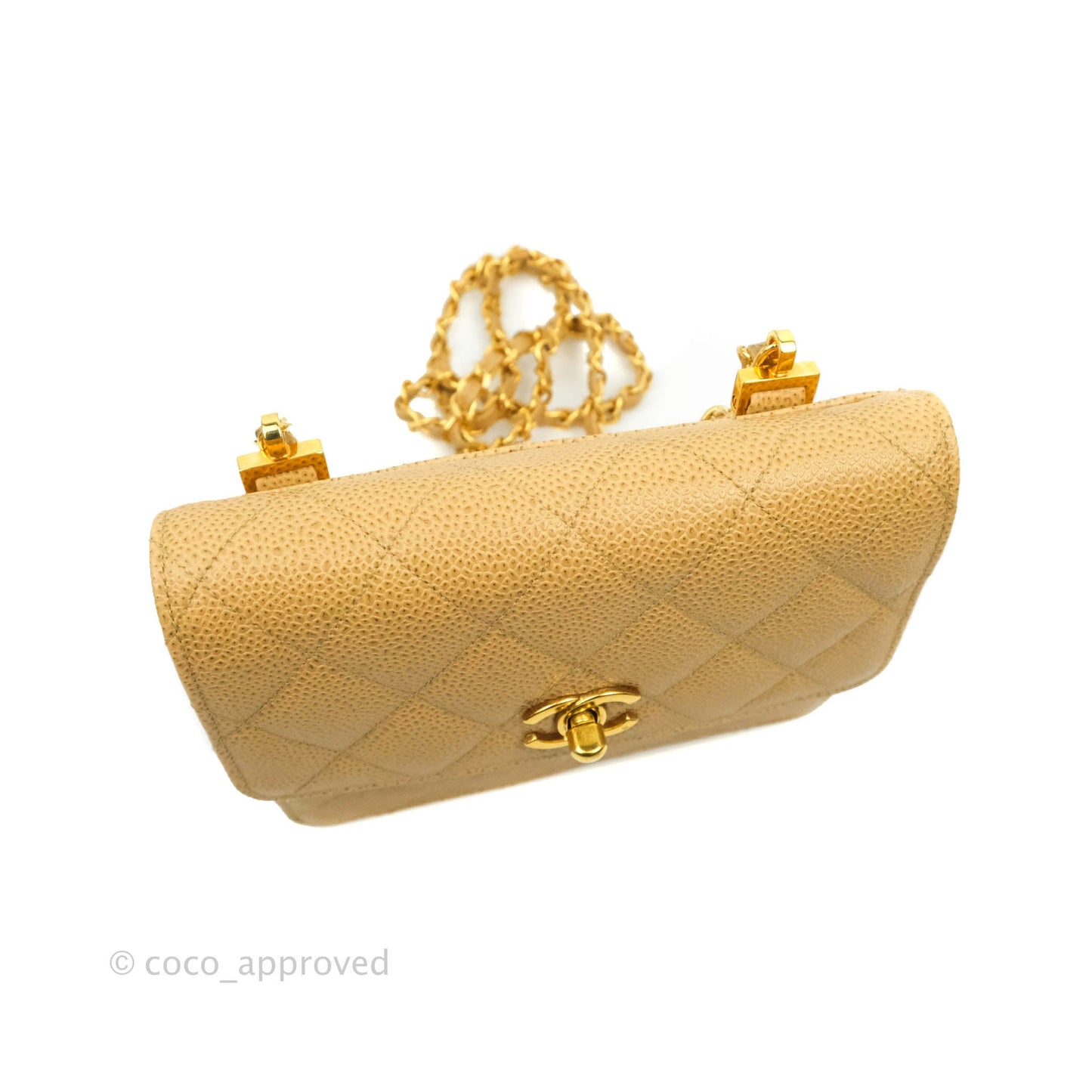 Chanel Vintage Quilted Mini Square Flap Beige Caviar Silver Hardware