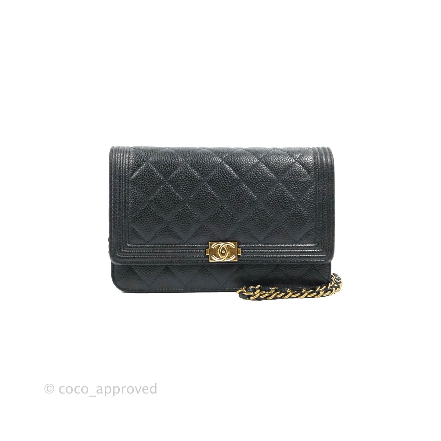 Chanel Boy Wallet on Chain WOC Ver Dark Navy Caviar Aged Gold Hardware
