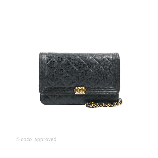 Chanel Boy Wallet on Chain WOC Ver Dark Navy Caviar Aged Gold Hardware