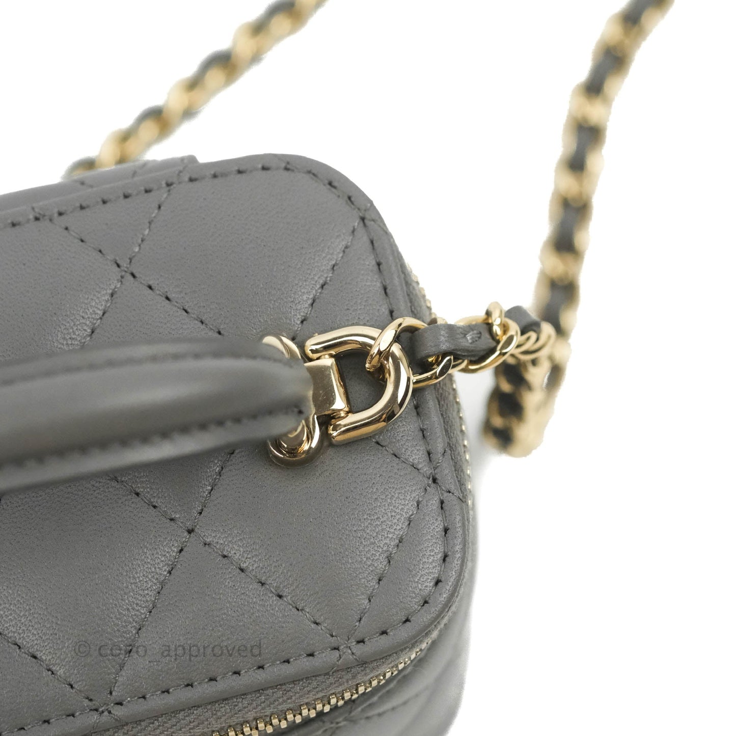 Chanel Mini Top Handle Vanity With Chain Dark Grey Lambskin Gold Hardware
