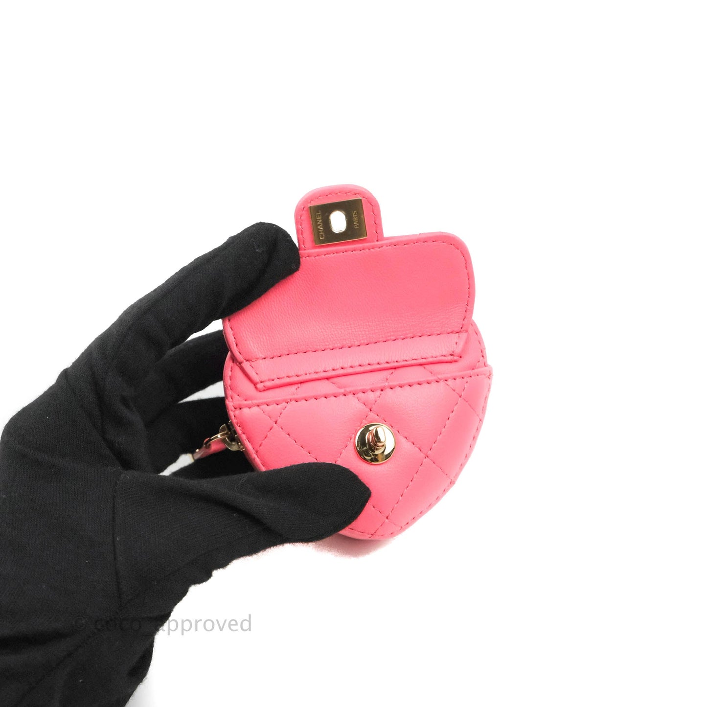 Chanel Small Heart Coin Purse Necklace Pink Lambskin Gold Hardware 22S