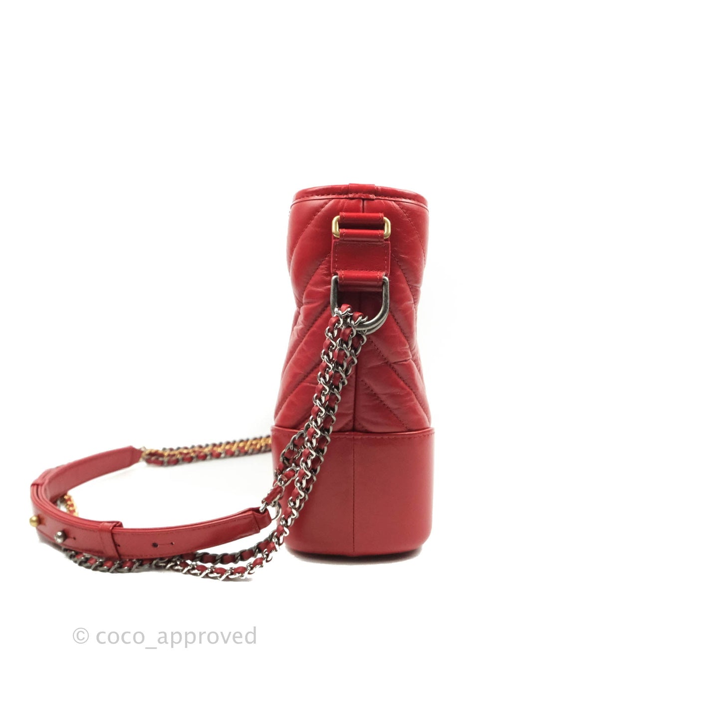 Chanel Chevron Medium Gabrielle Hobo Red Aged Calfskin Mixed Hardware
