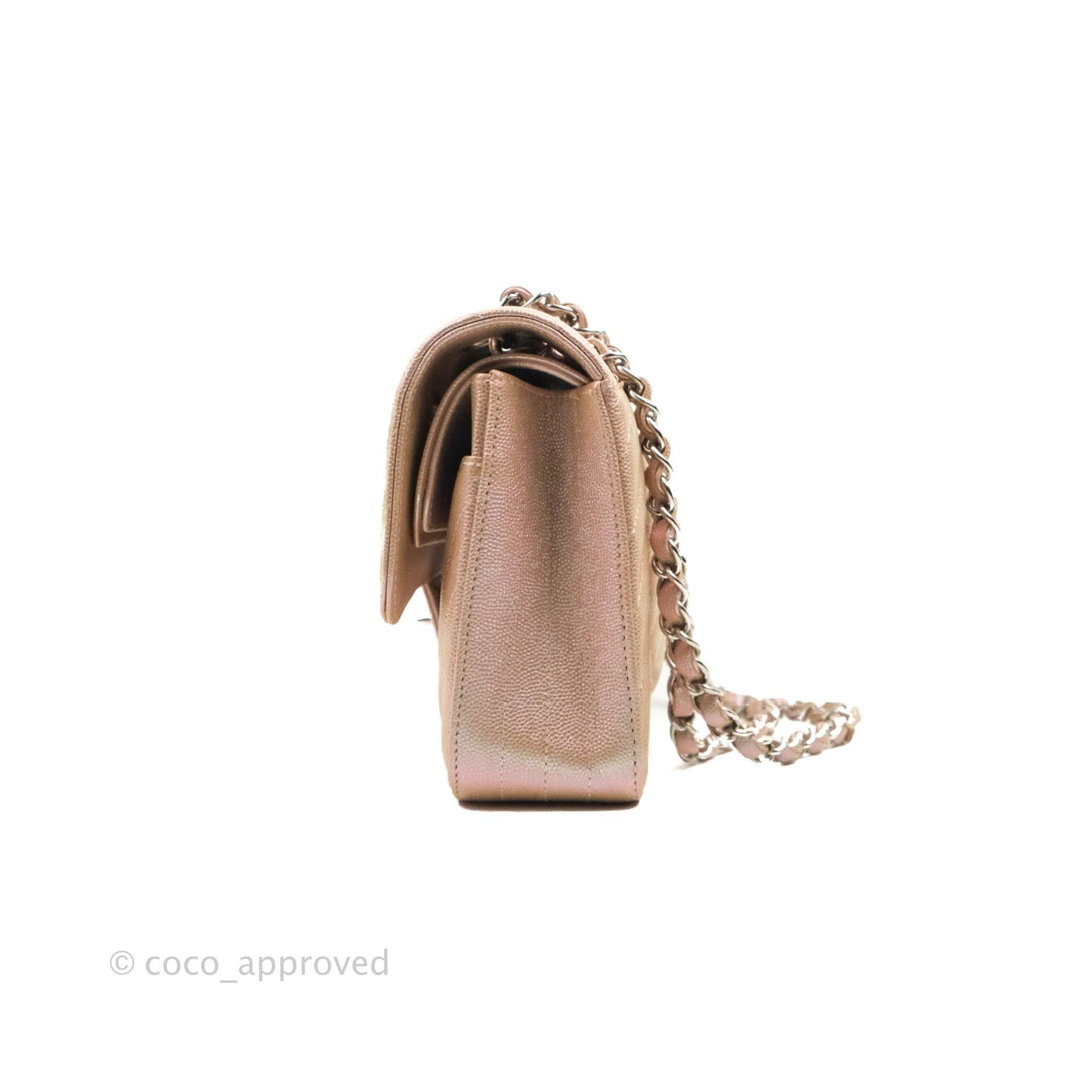 Chanel Classic M/L Medium Double Flap Iridescent Rose Gold Pink Caviar Silver Hardware 17B