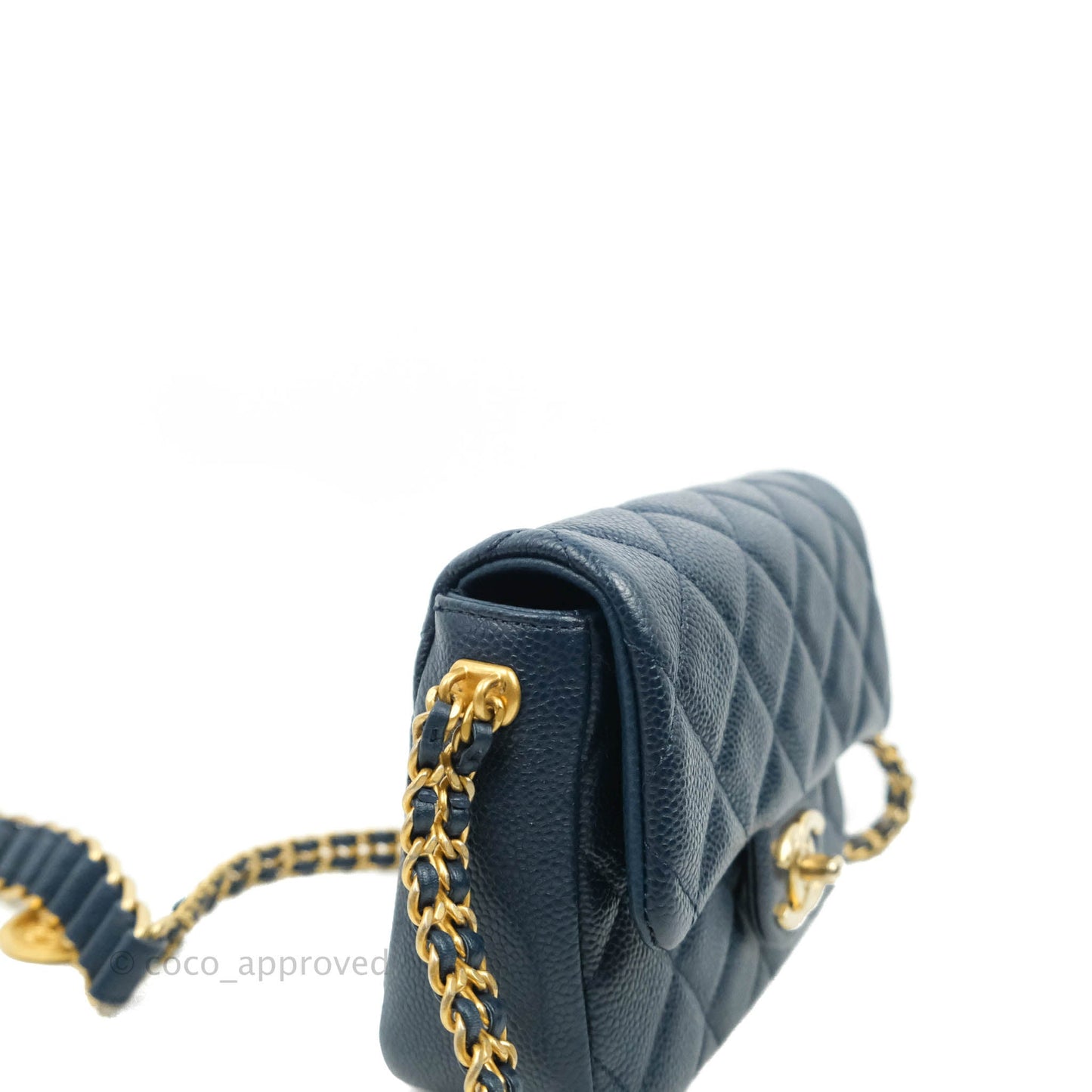Chanel Mini Flap Bag Coin Charm Soul Chain Navy Caviar Aged Gold Hardware 21A