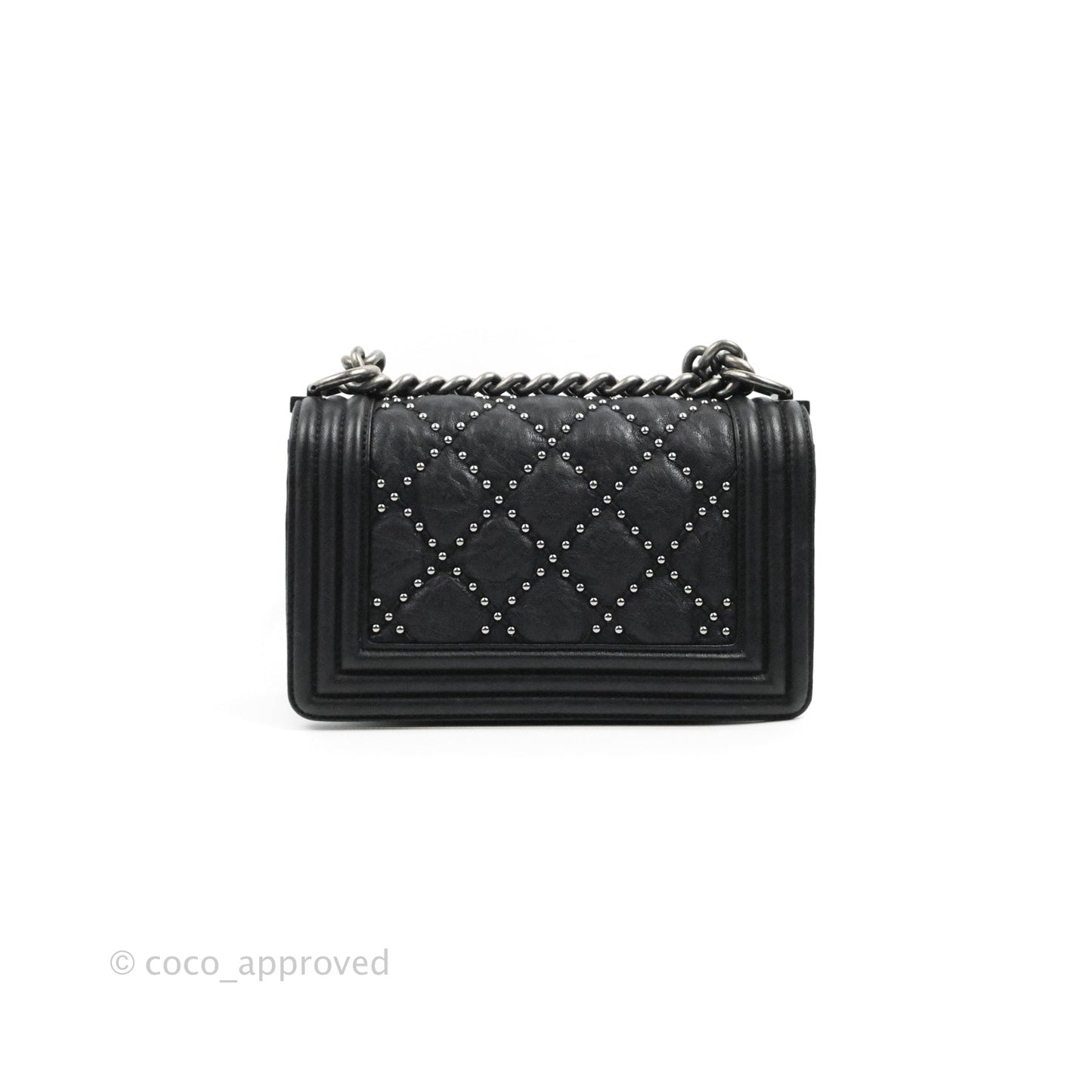 Chanel Quilted Small Boy Studded Bag Black Aged Calfskin Ruthenium Hardware