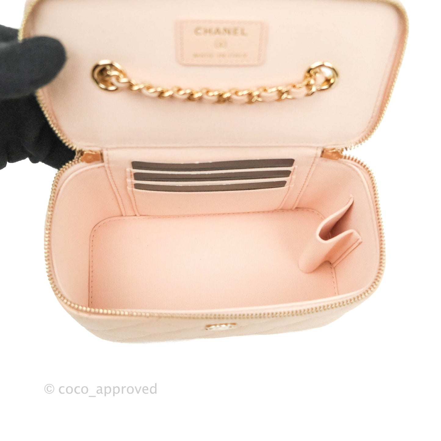 Chanel Vanity with Classic Chain Light Beige Caviar Gold Hardware 22C