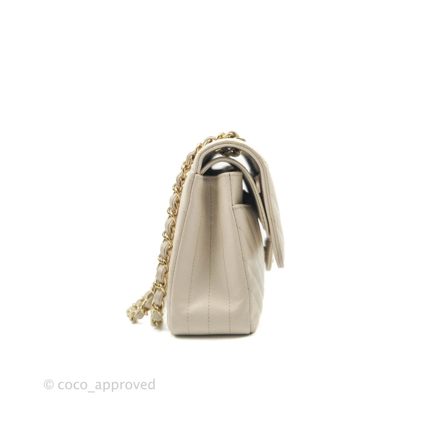 Chanel Classic M/L Medium Double Flap Chevron Ivory Caviar Gold Hardware