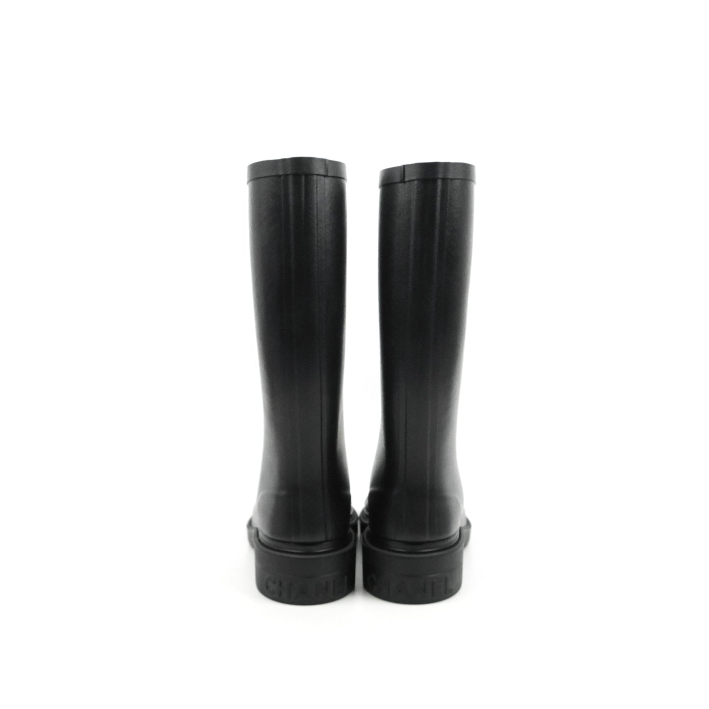 Chanel CC Black Rubber Rain Boots Size 35