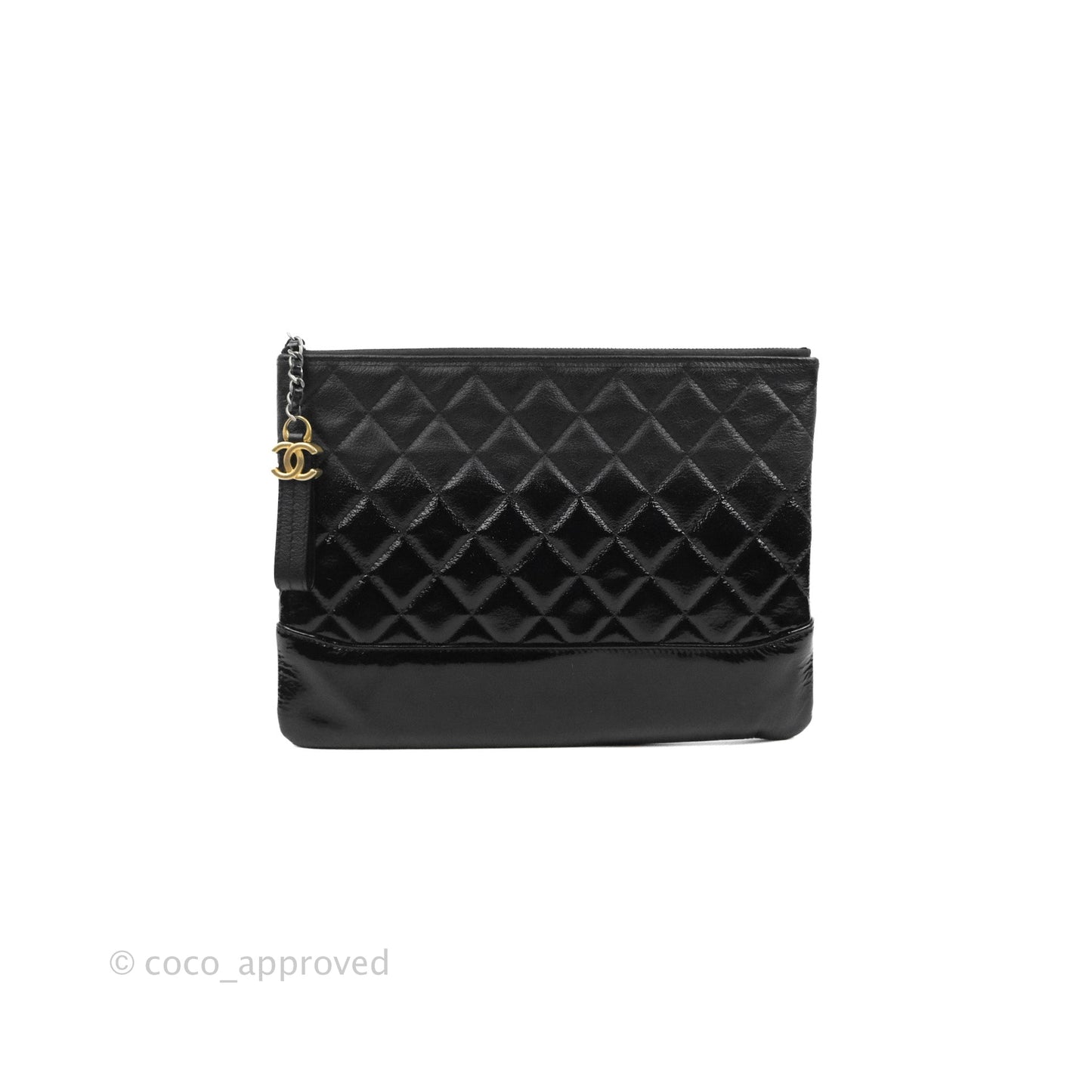 Chanel Gabrielle O Case Quilted Black Patent Goatskin
