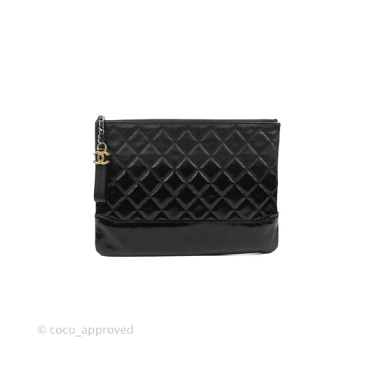 Chanel Gabrielle O Case Quilted Black Patent Goatskin