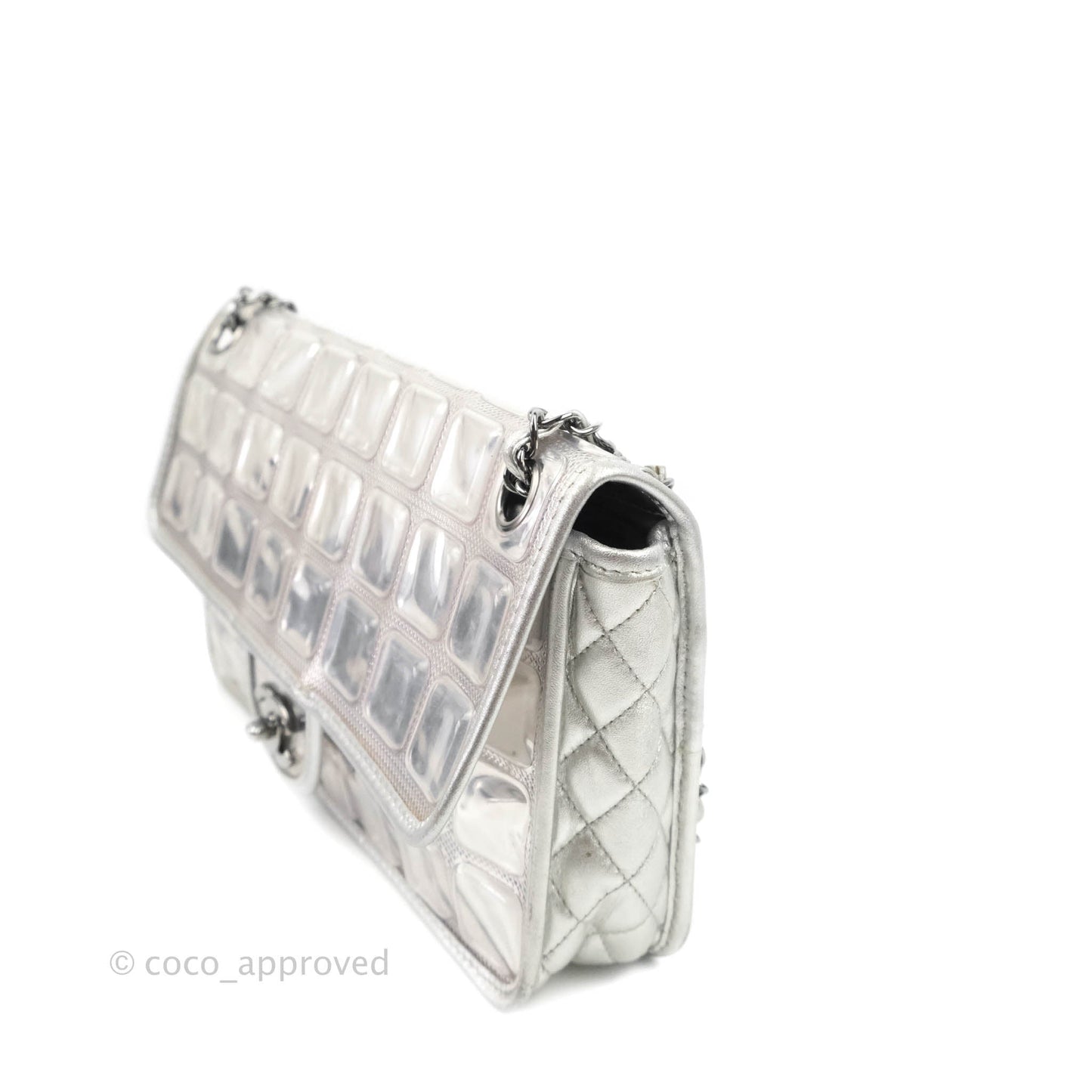 Chanel Vinyl Ice Cube Flap Bag Metallic Silver Silver Hardware