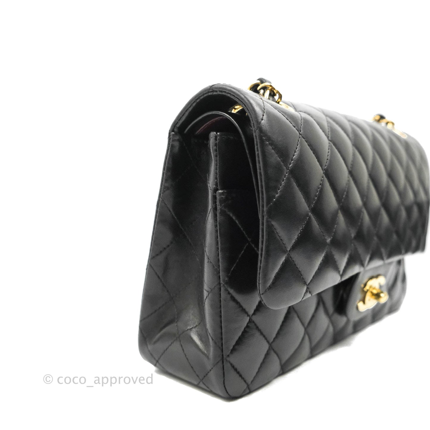 Chanel Classic M/L Medium Flap Quilted Black Lambskin 24K Gold Hardware