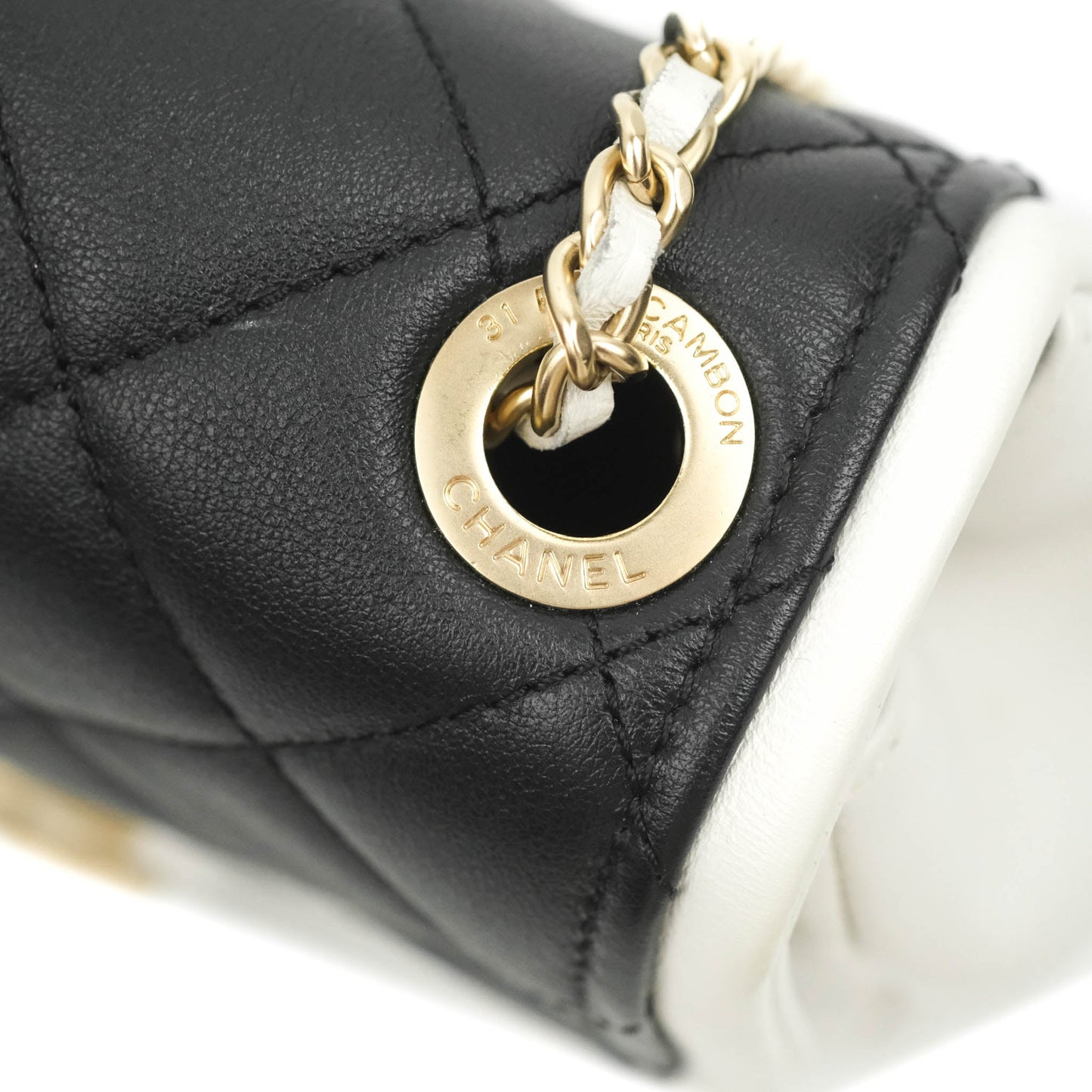 Chanel Quilted Graphic Mini Flap Bag Black White Gold Hardware