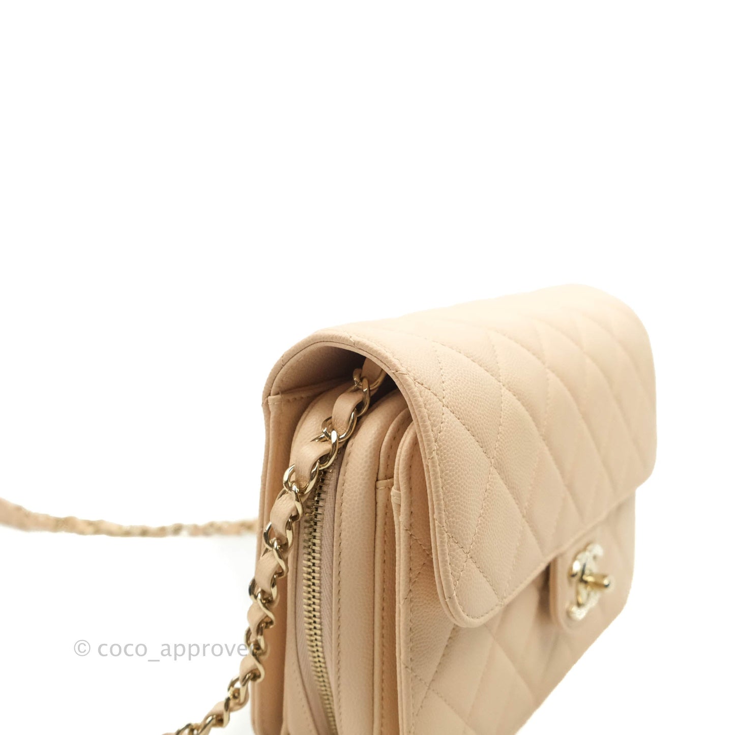 Chanel Quilted Like The Wallet Medium Flap Light Beige Caviar Gold Hardware 22C