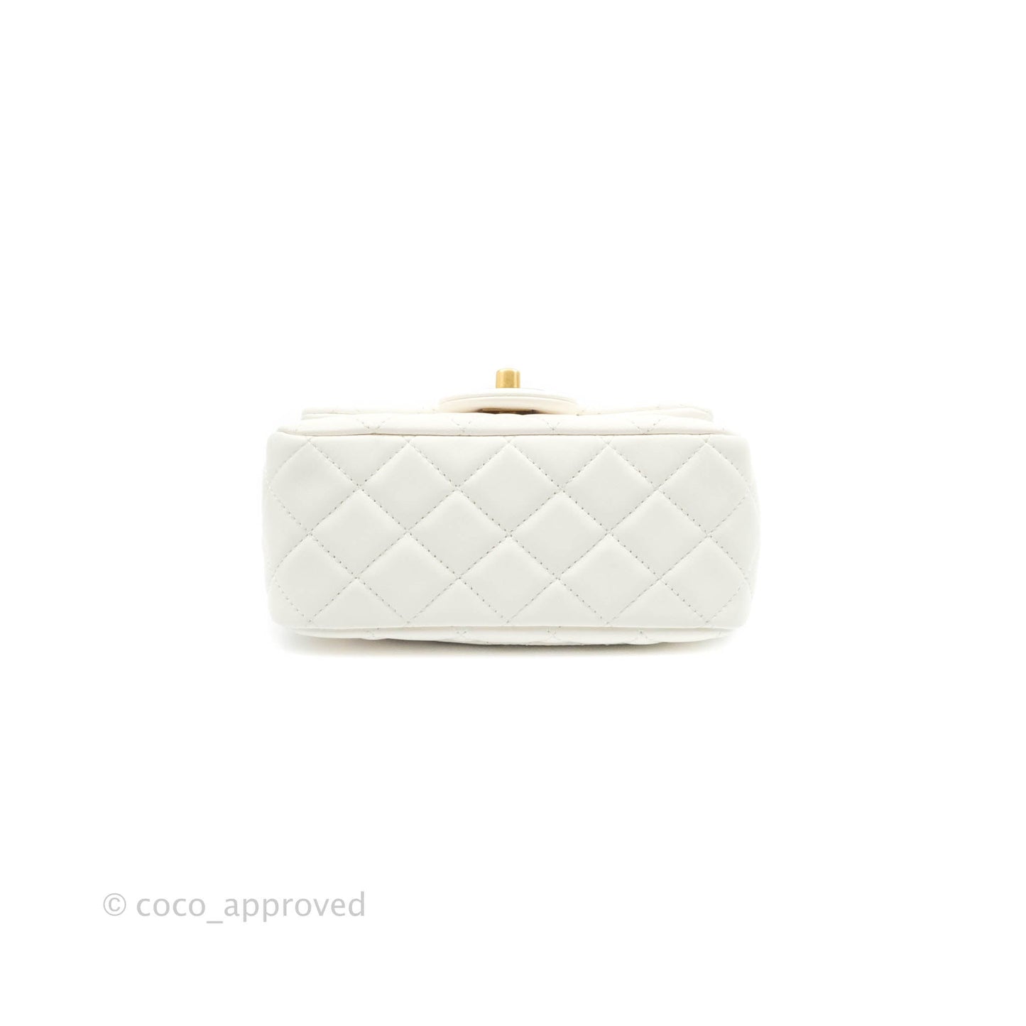 Chanel Mini Square Pearl Crush Quilted White Lambskin Gold Hardware