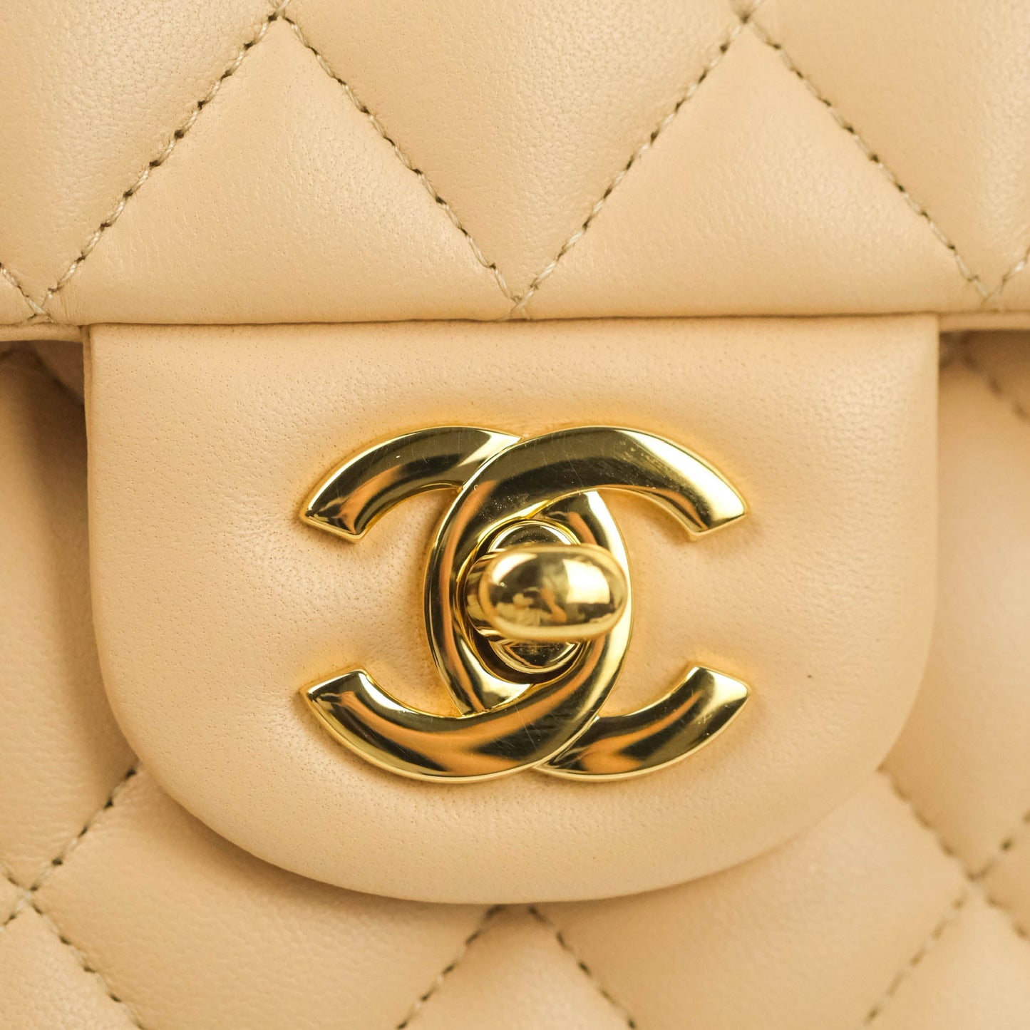 Chanel Classic Small S/M Quilted Flap Beige Lambskin Gold Hardware