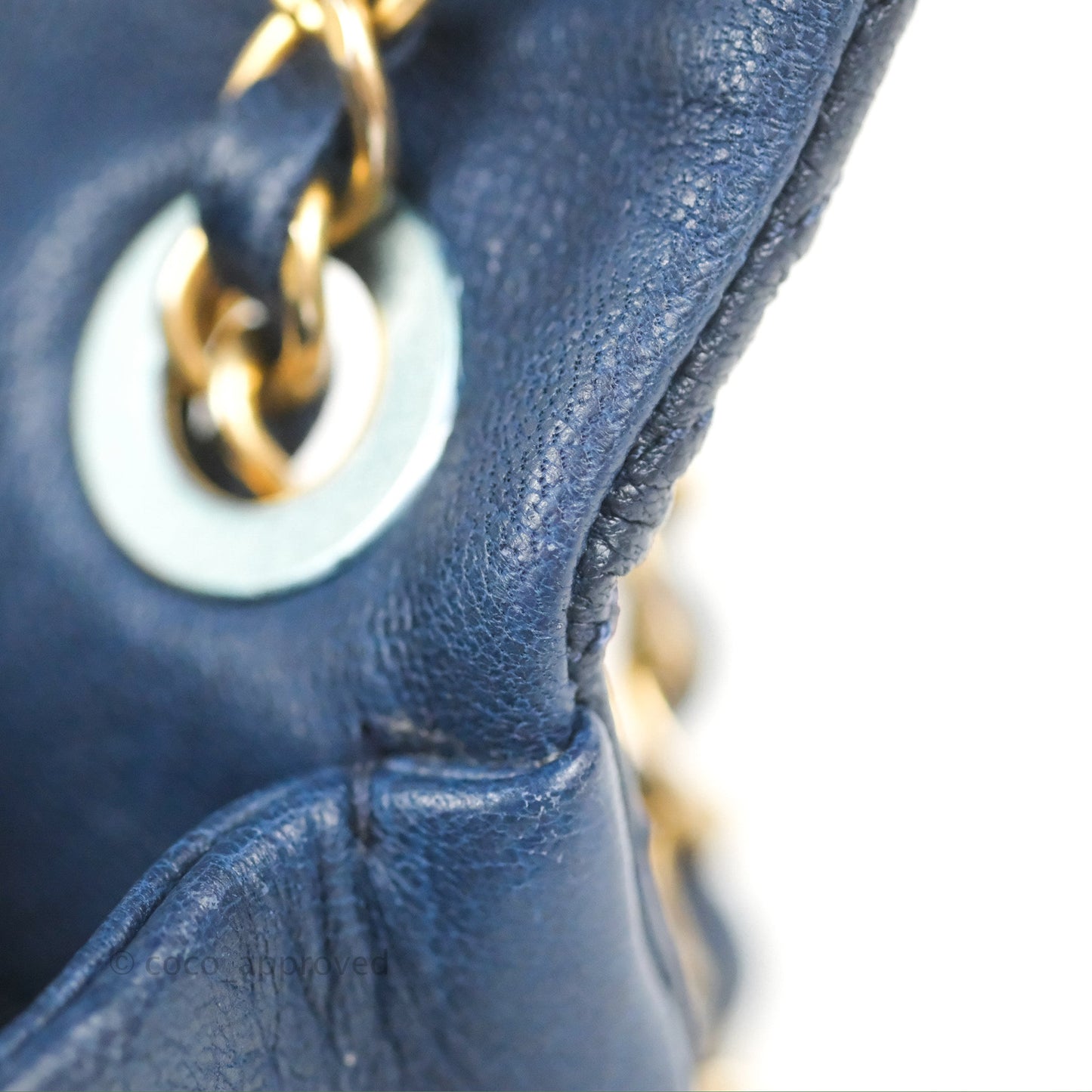 Chanel Small Chevron Surpique Flap Navy Calfskin Aged Gold Hardware