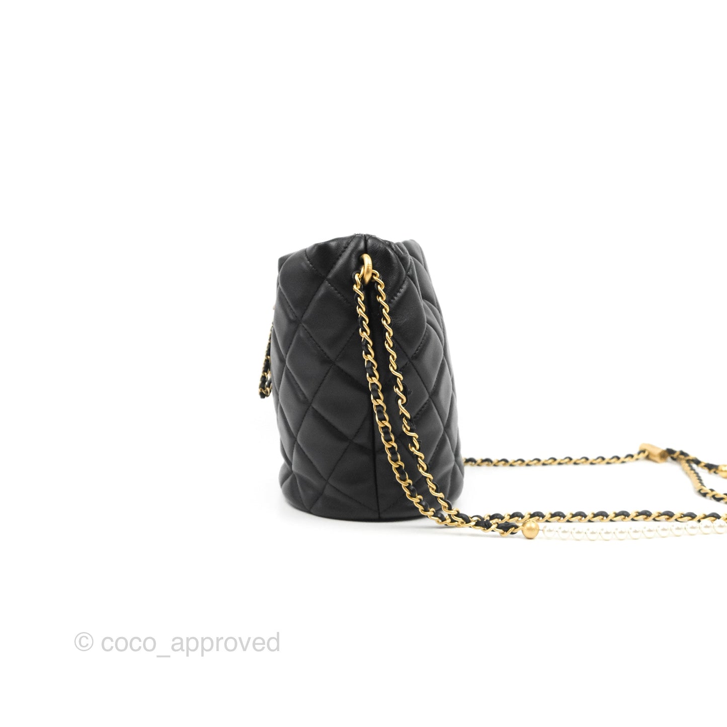 Chanel Quilted My Perfect CC Bucket Drawstring Bag Black Lambskin