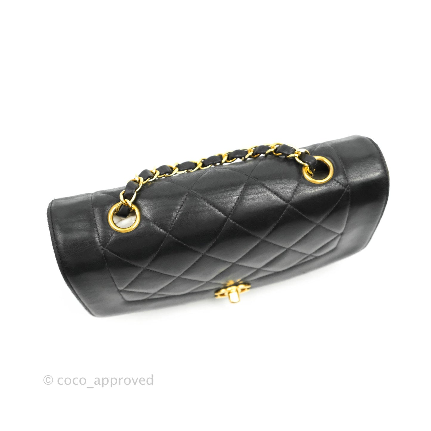 Chanel Vintage Small Classic Diana Flap Bag Black Lambskin 24K Gold Hardware