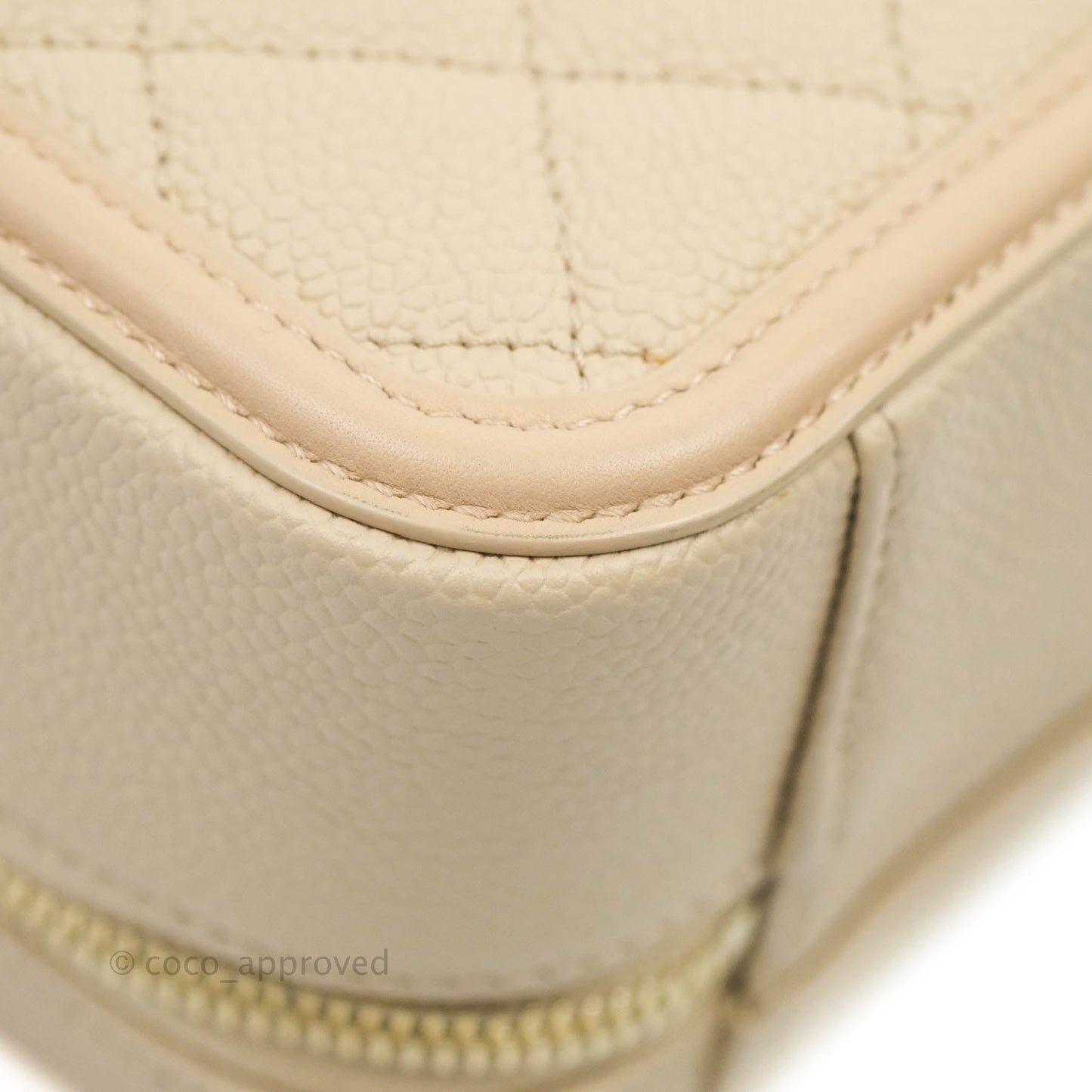 Chanel Quilted Medium CC Filigree Vanity Case Light Beige Caviar Aged Gold Hardware
