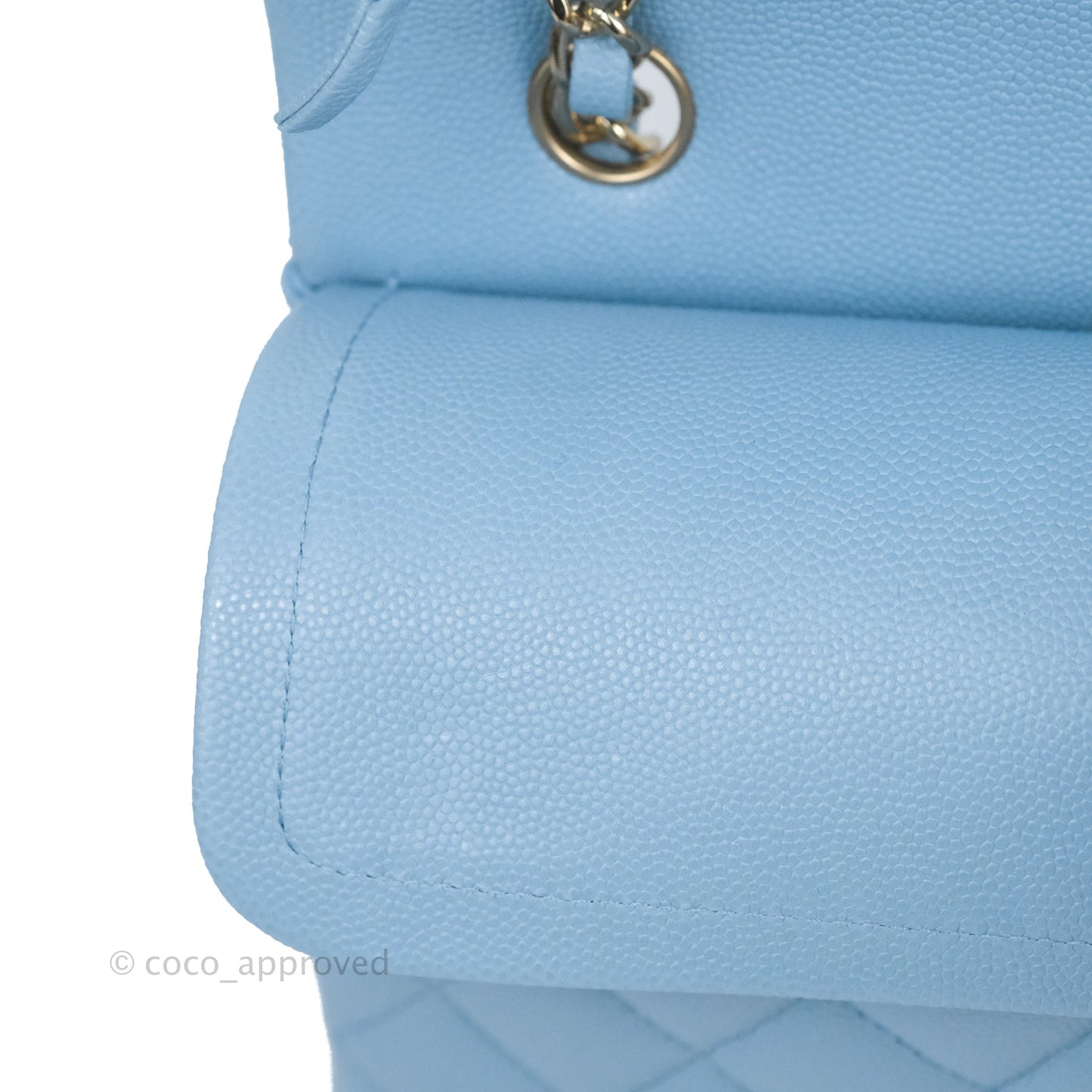 Chanel Small Classic Quilted Flap Light Blue Caviar Gold Hardware