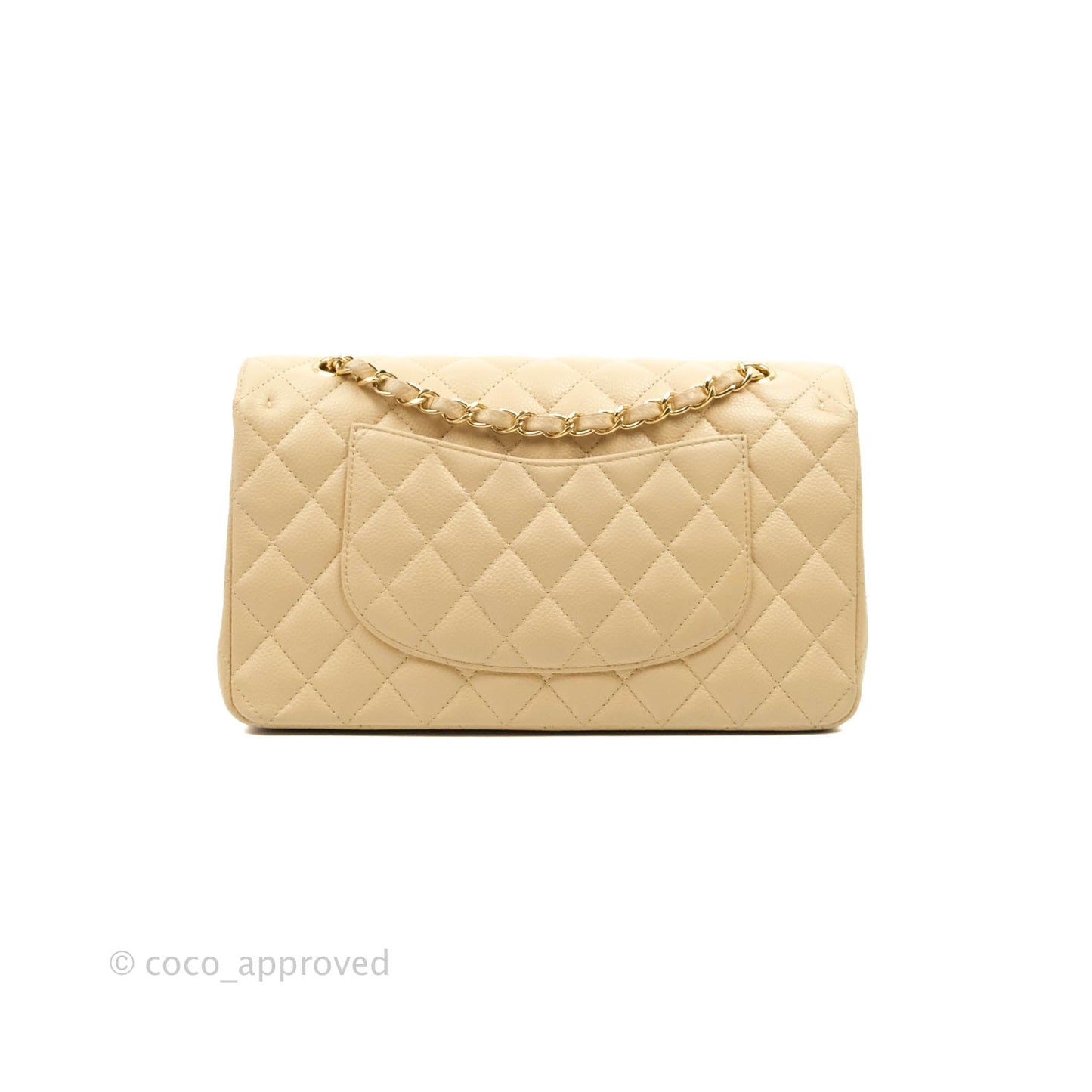 Chanel Classic M/L Medium Flap Quilted Beige Caviar Gold Hardware