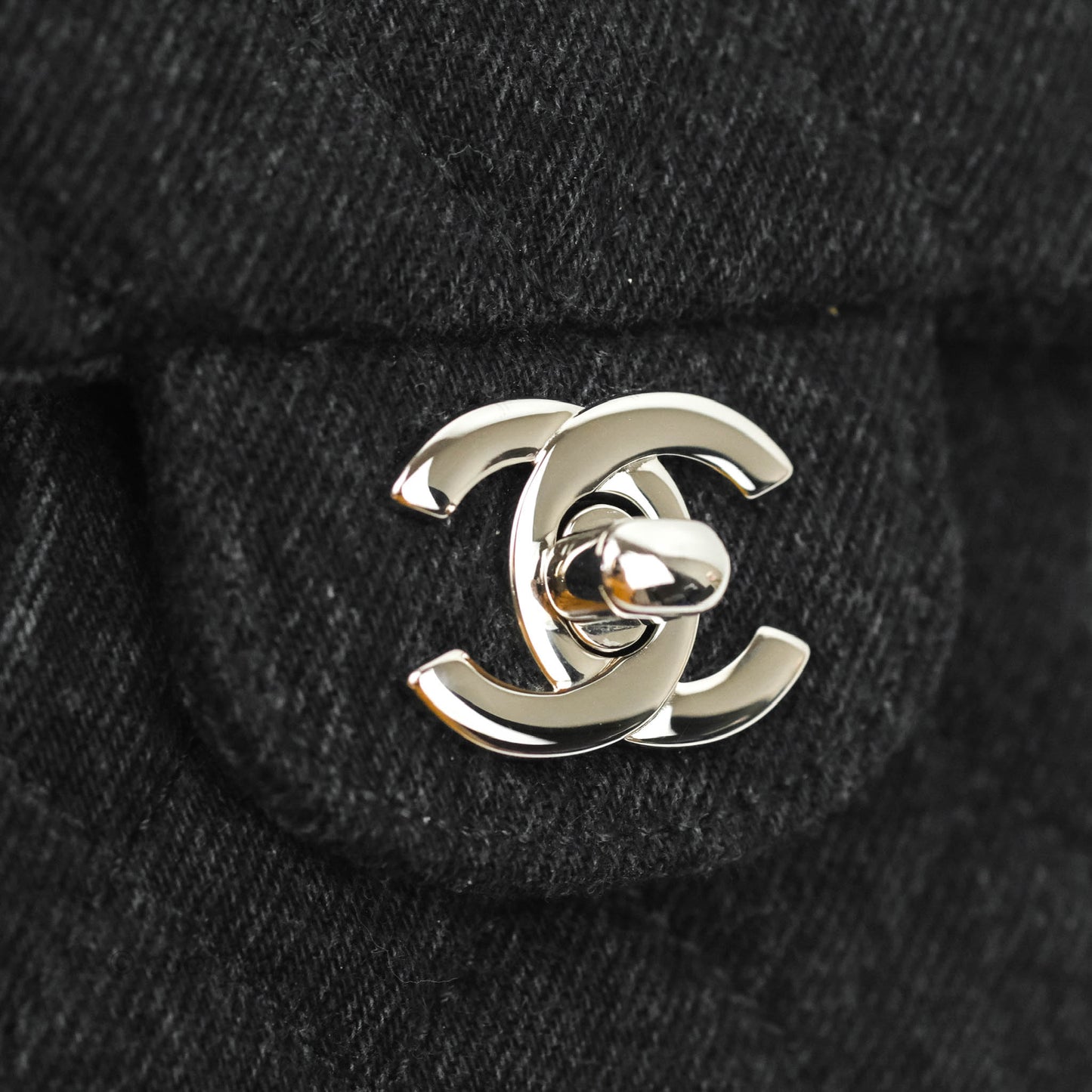 Chanel Quilted Mini Square Black Denim Silver Hardware