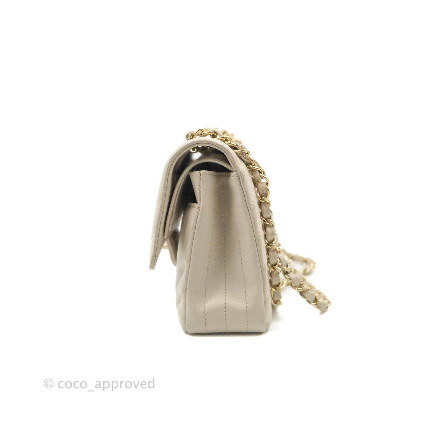 Chanel Classic M/L Medium Double Flap Chevron Ivory Caviar Gold Hardware