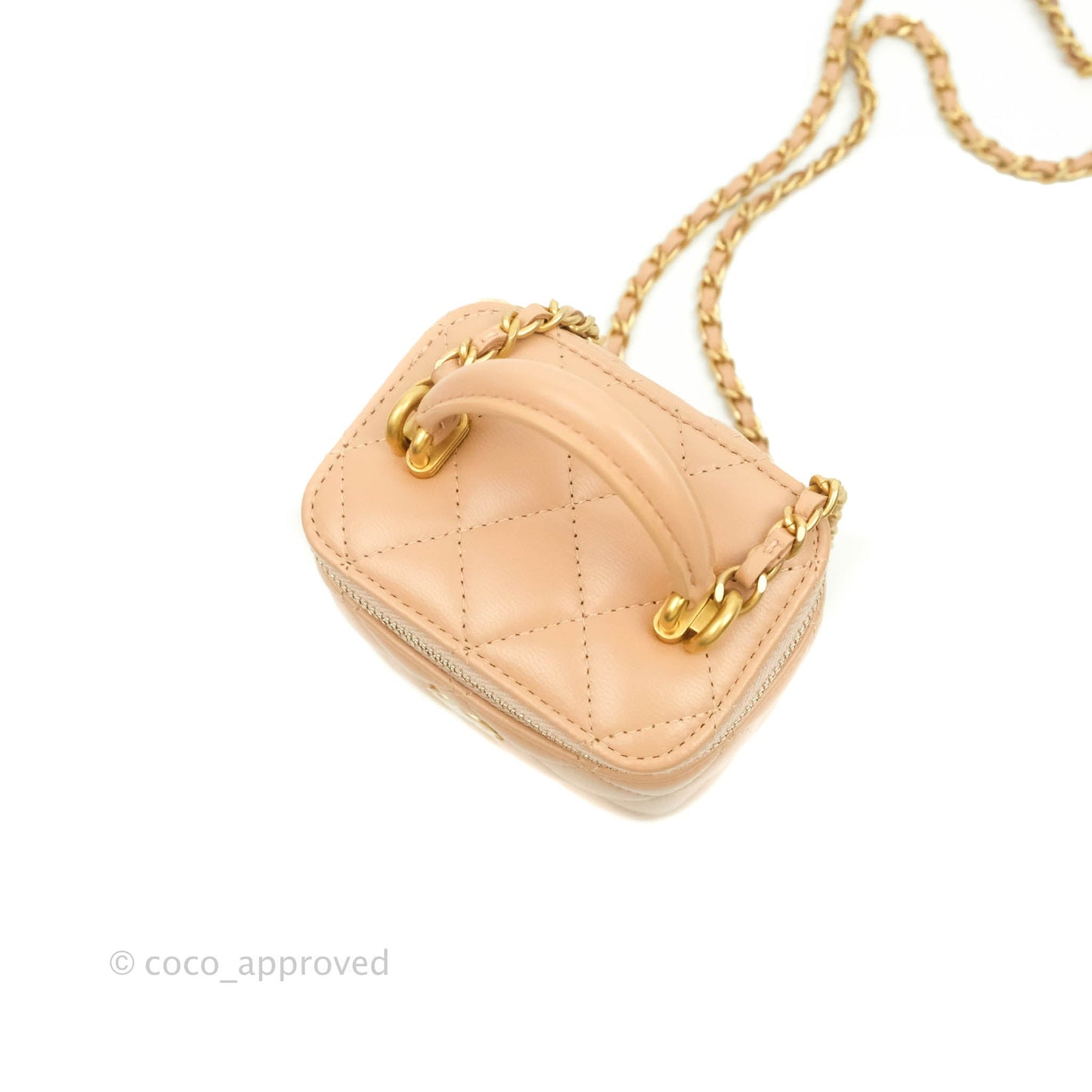 Chanel Mini Top Handle Vanity With Chain Beige Lambskin Aged Gold Hardware