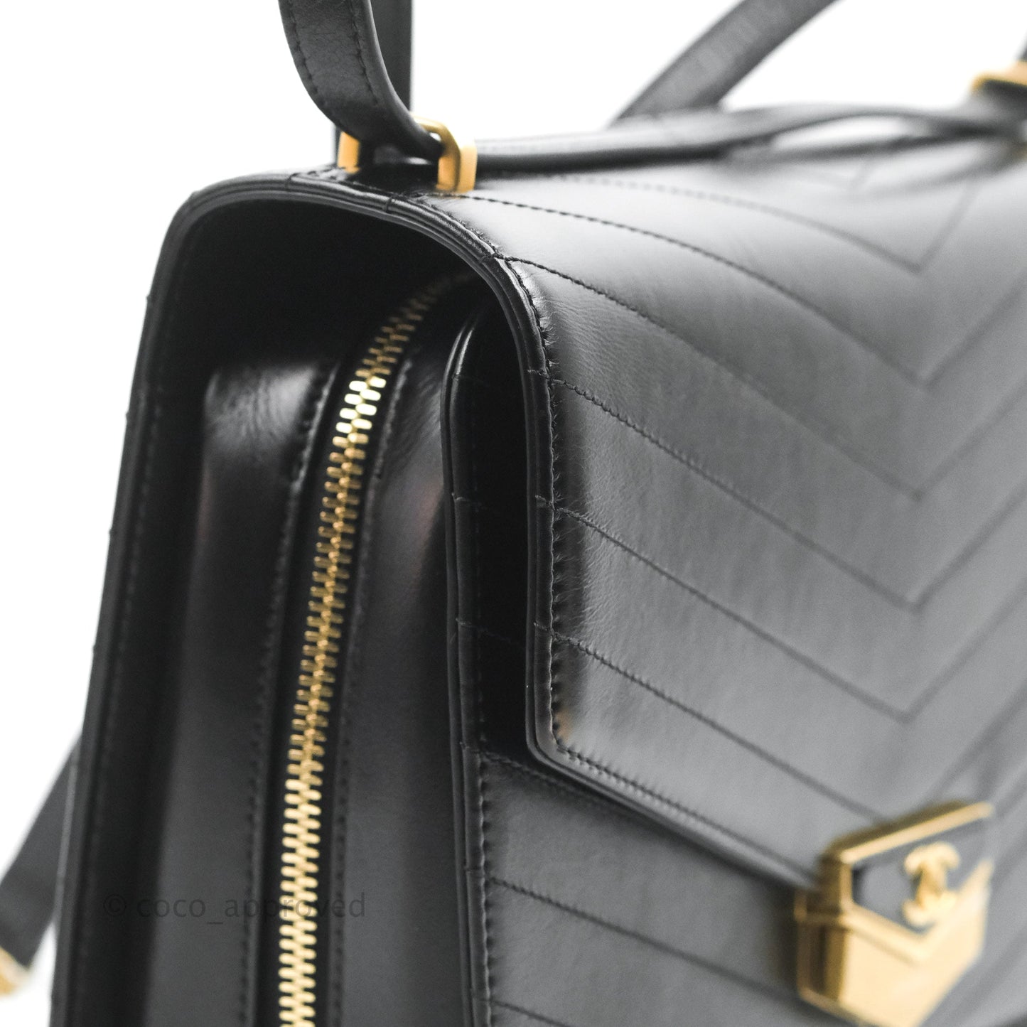 Chanel Medal Envelope Flap Bag Chevron Black Calfskin Aged Gold Hardware