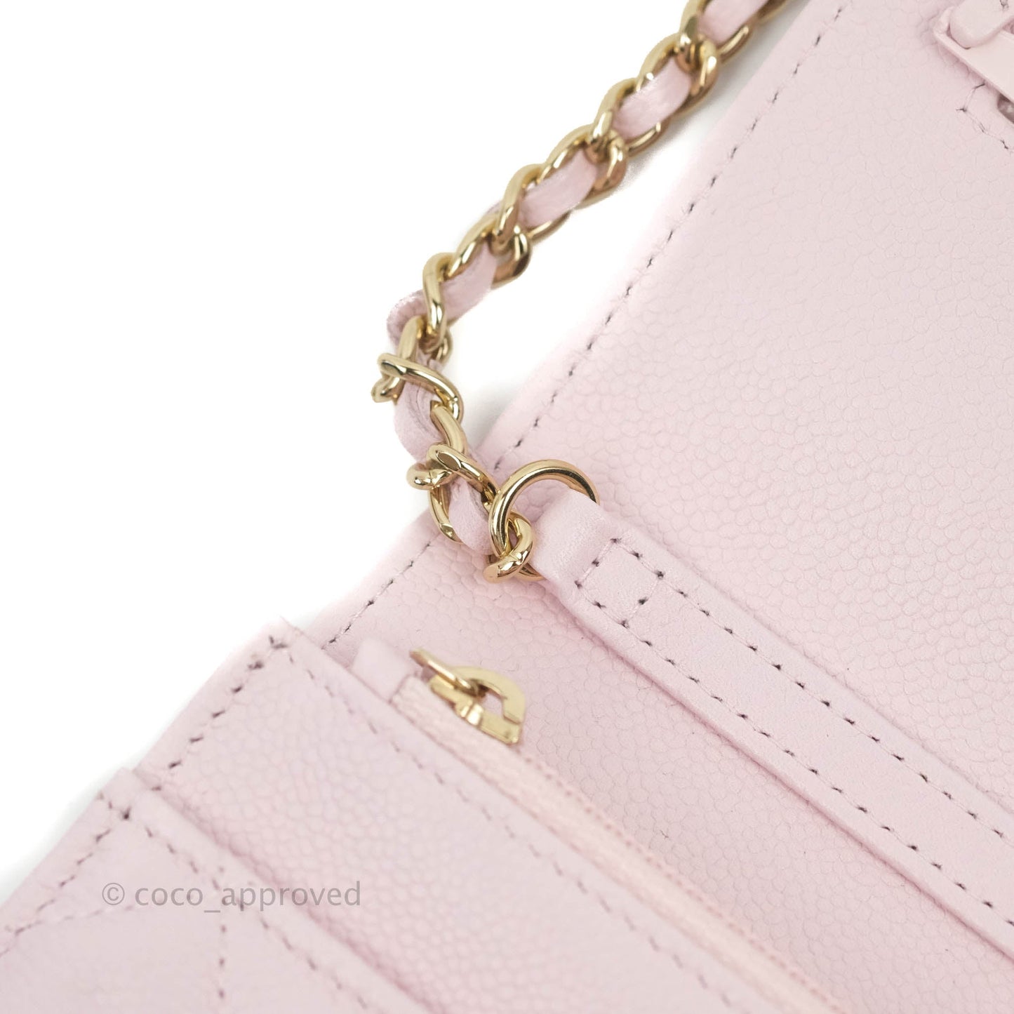 Chanel Quilted CC Chain Wallet on Chain WOC Light Pink Caviar Gold Hardware 22P