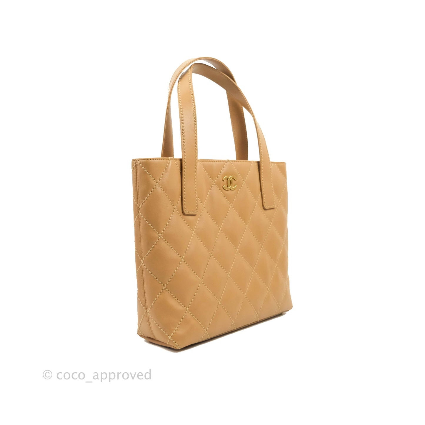 Chanel Vintage Quilted CC Tote Bag Beige Calfskin Gold Hardware