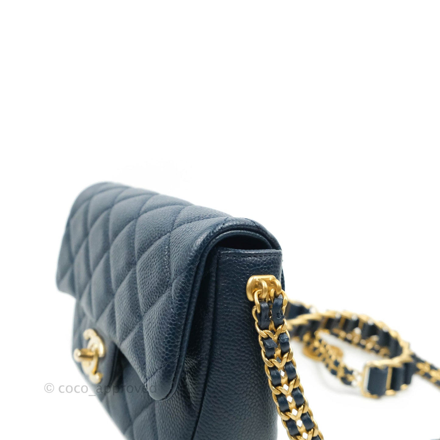 Chanel Mini Flap Bag Coin Charm Soul Chain Navy Caviar Aged Gold Hardware 21A