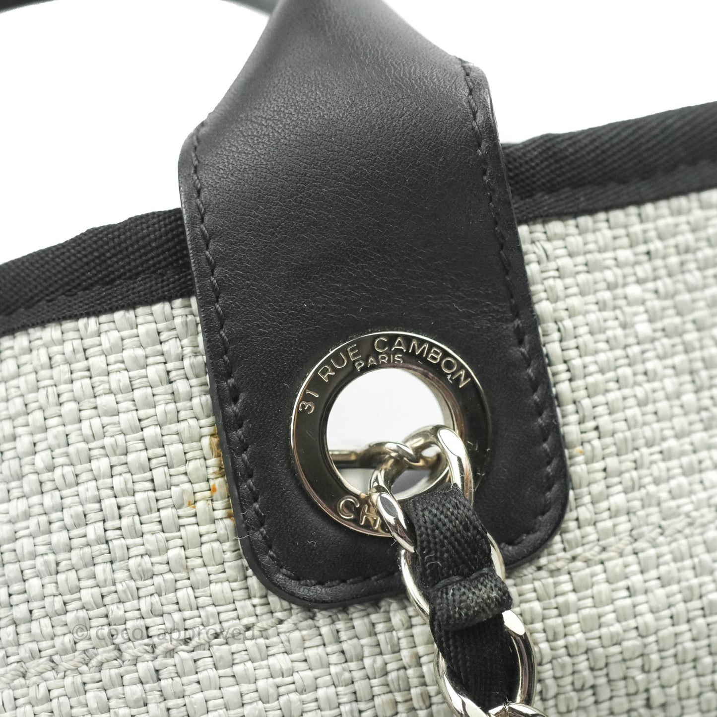 Chanel Large Deauville Light Grey Canvas Silver Hardware