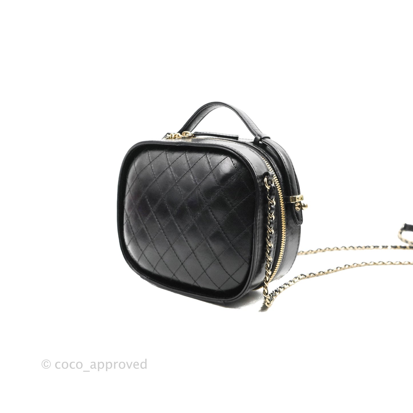 Chanel Small Round Vanity Case Bag Black Crumpled Calfskin 19C