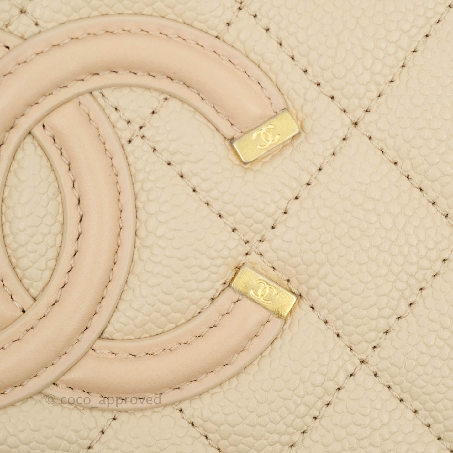 Chanel Quilted Medium CC Filigree Vanity Case Light Beige Caviar Aged Gold Hardware