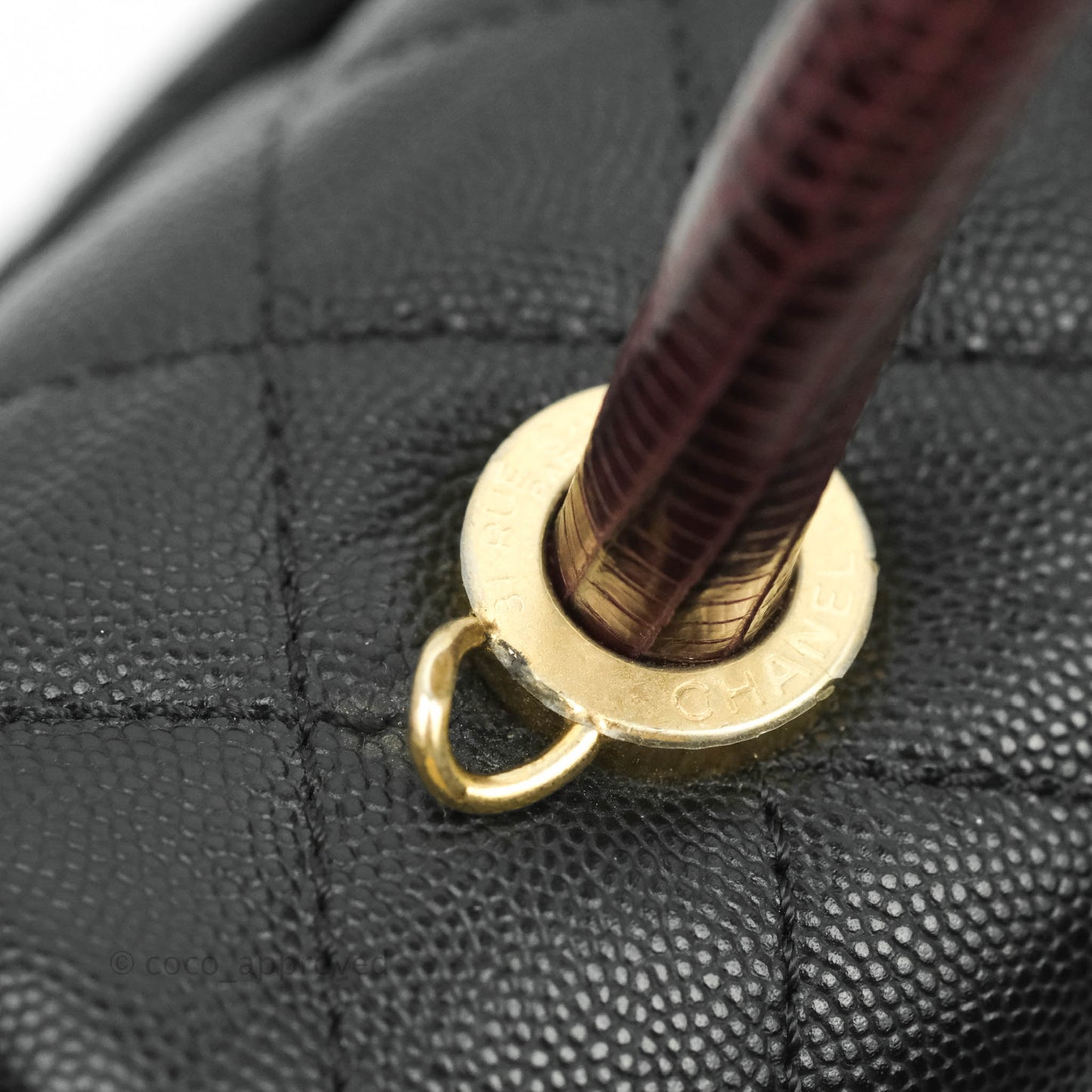 Chanel Medium Coco Handle Quilted Black Caviar Lizard Handle Gold Hardware