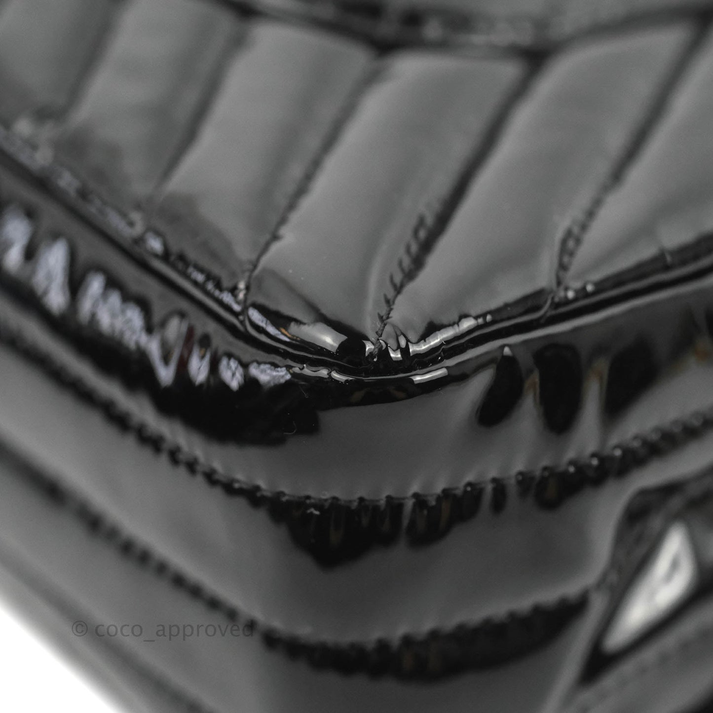Chanel Classic M/L Medium Chevron Double Flap Black Patent Silver Hardware