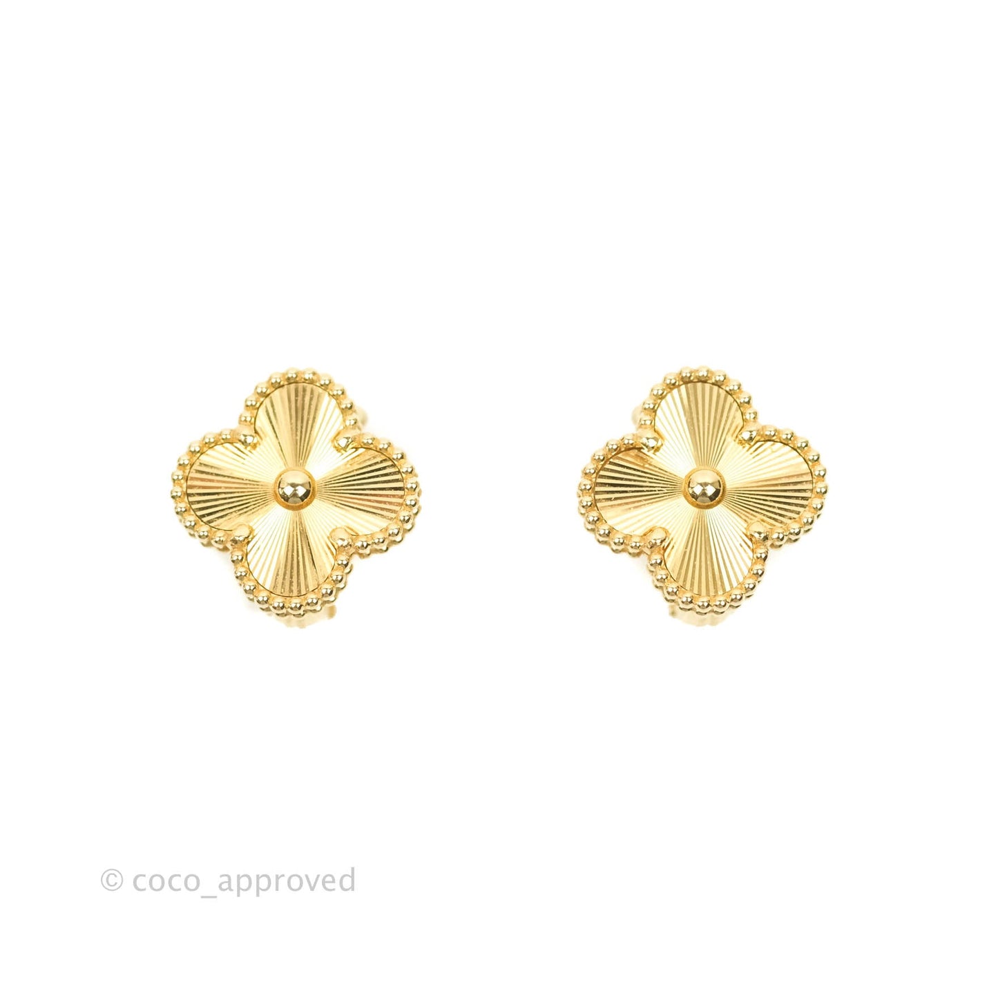 Van Cleef & Arpels 18K Yellow Gold Guilloche Vintage Alhambra Earrings