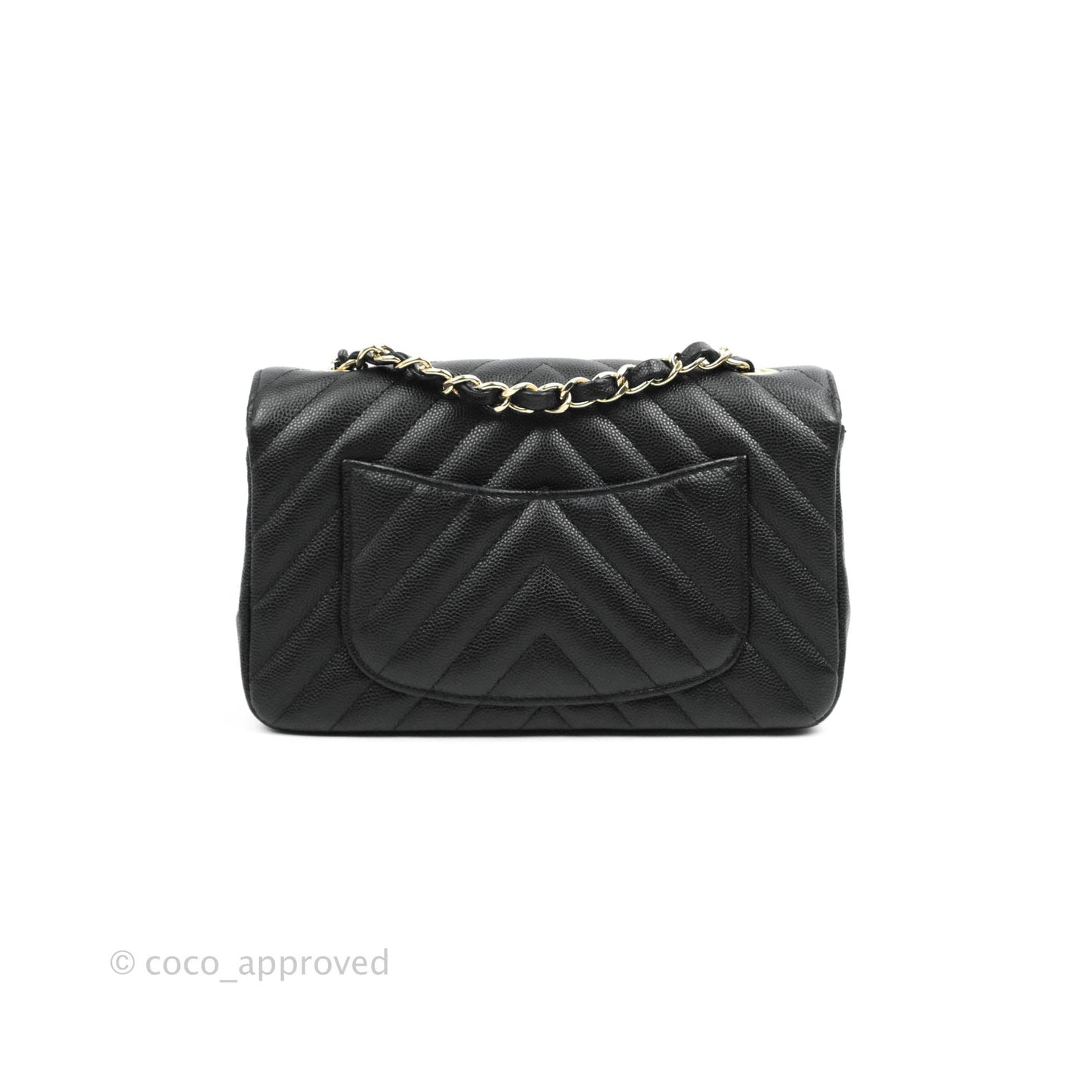 Chanel Chevron Mini Rectangular Flap Black Caviar Gold Hardware